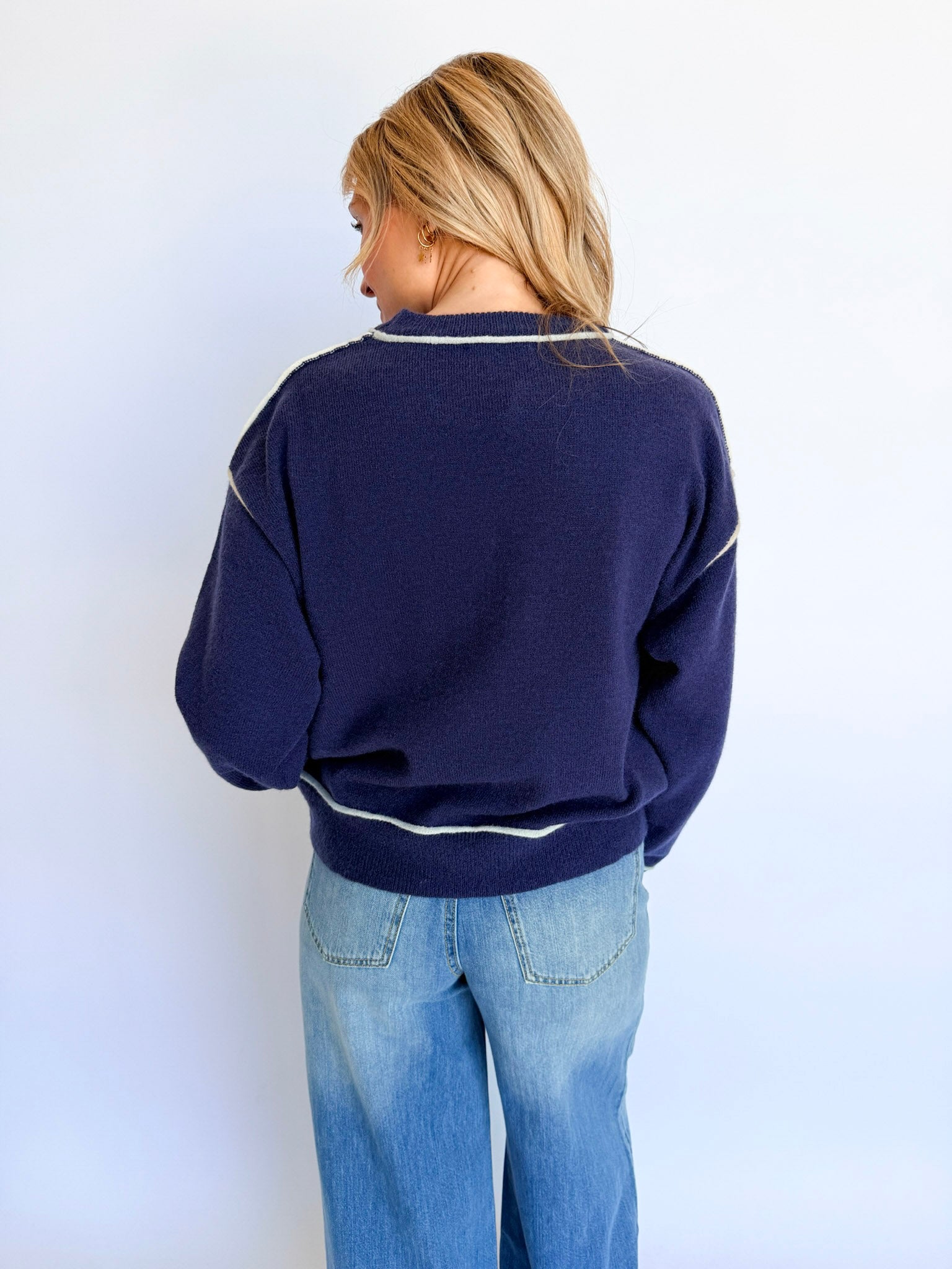 Shari Multi Contrast Detail Knit Top