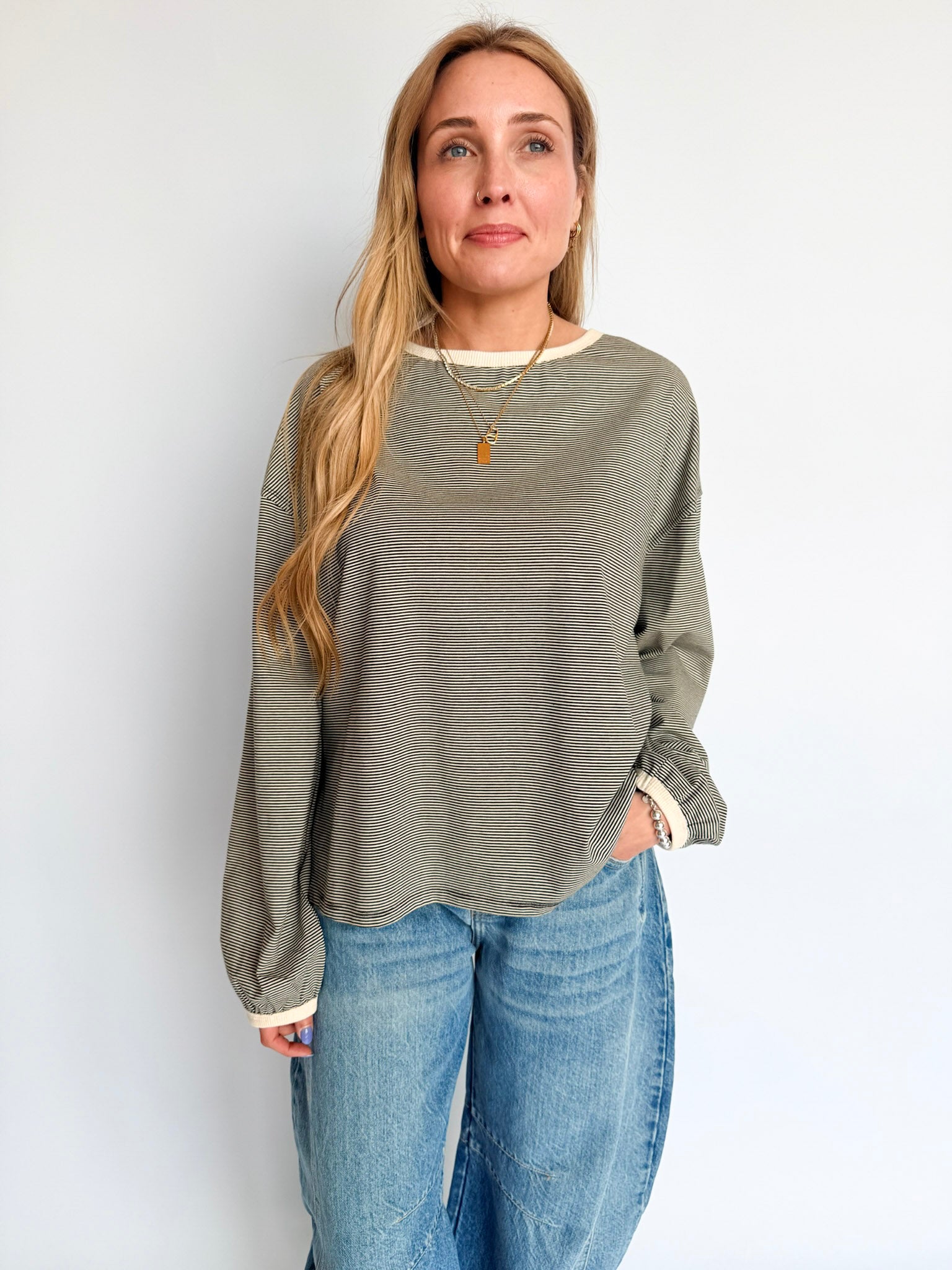 Harper Striped Long Sleeve Tee in Black