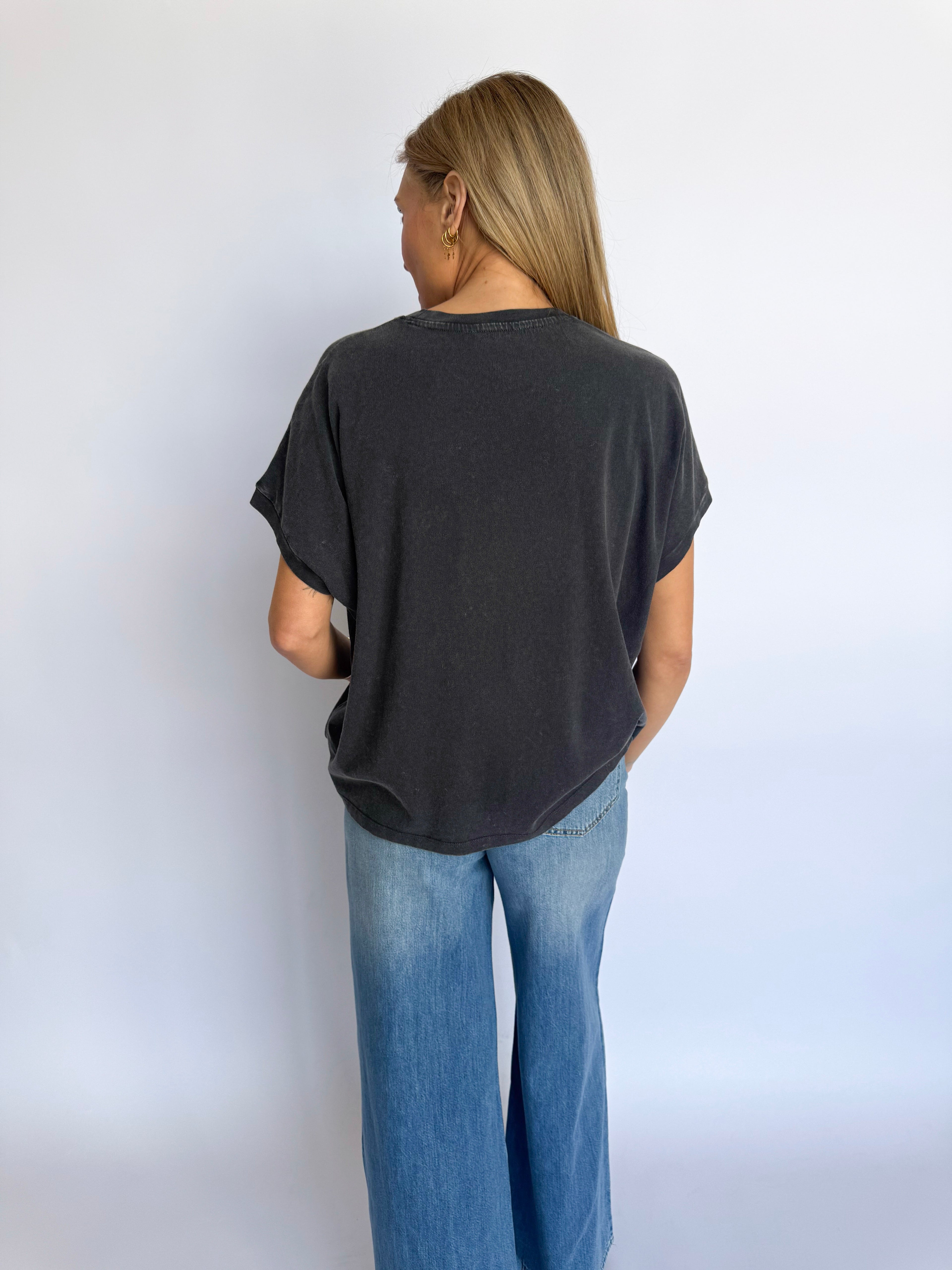 Anna Cap Sleeve Top in Charcoal
