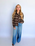 Hayes Button Up Top in Brown Plaid