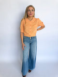 Lane Pointelle Button Up Top in Apricot