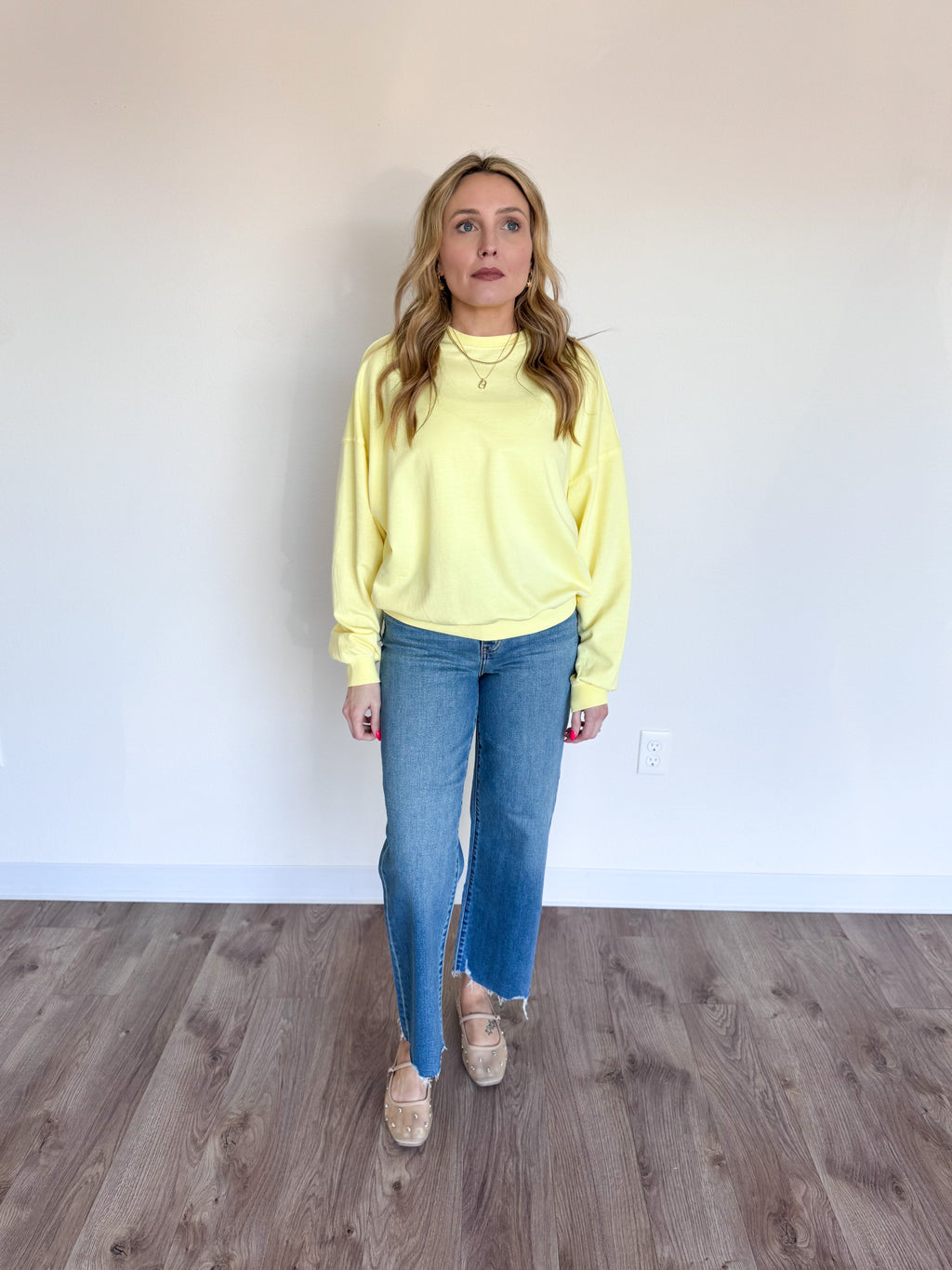 Cambria Drop Shoulder Crew Neck in Pale Yellow