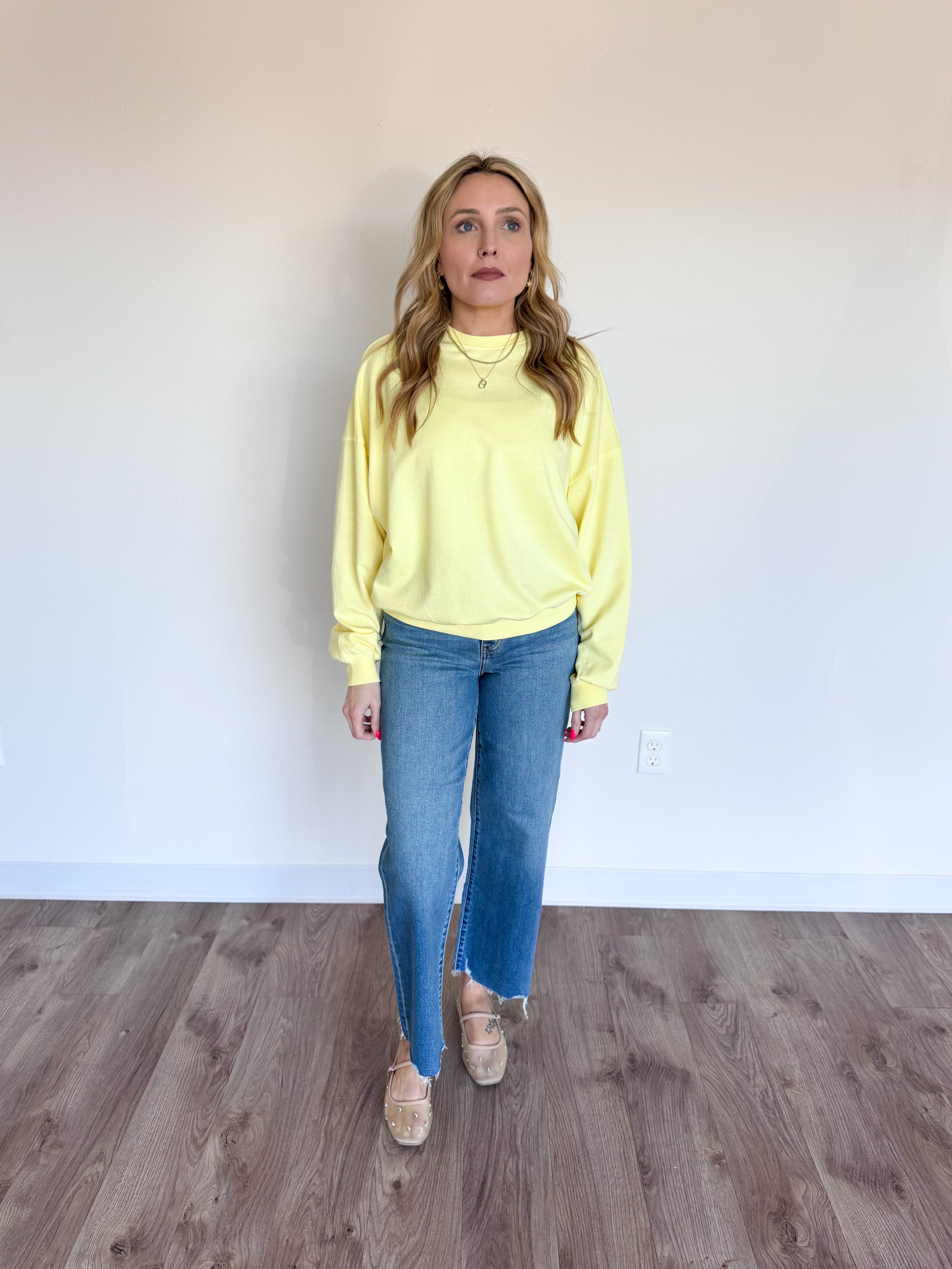 Cambria Drop Shoulder Crew Neck in Pale Yellow