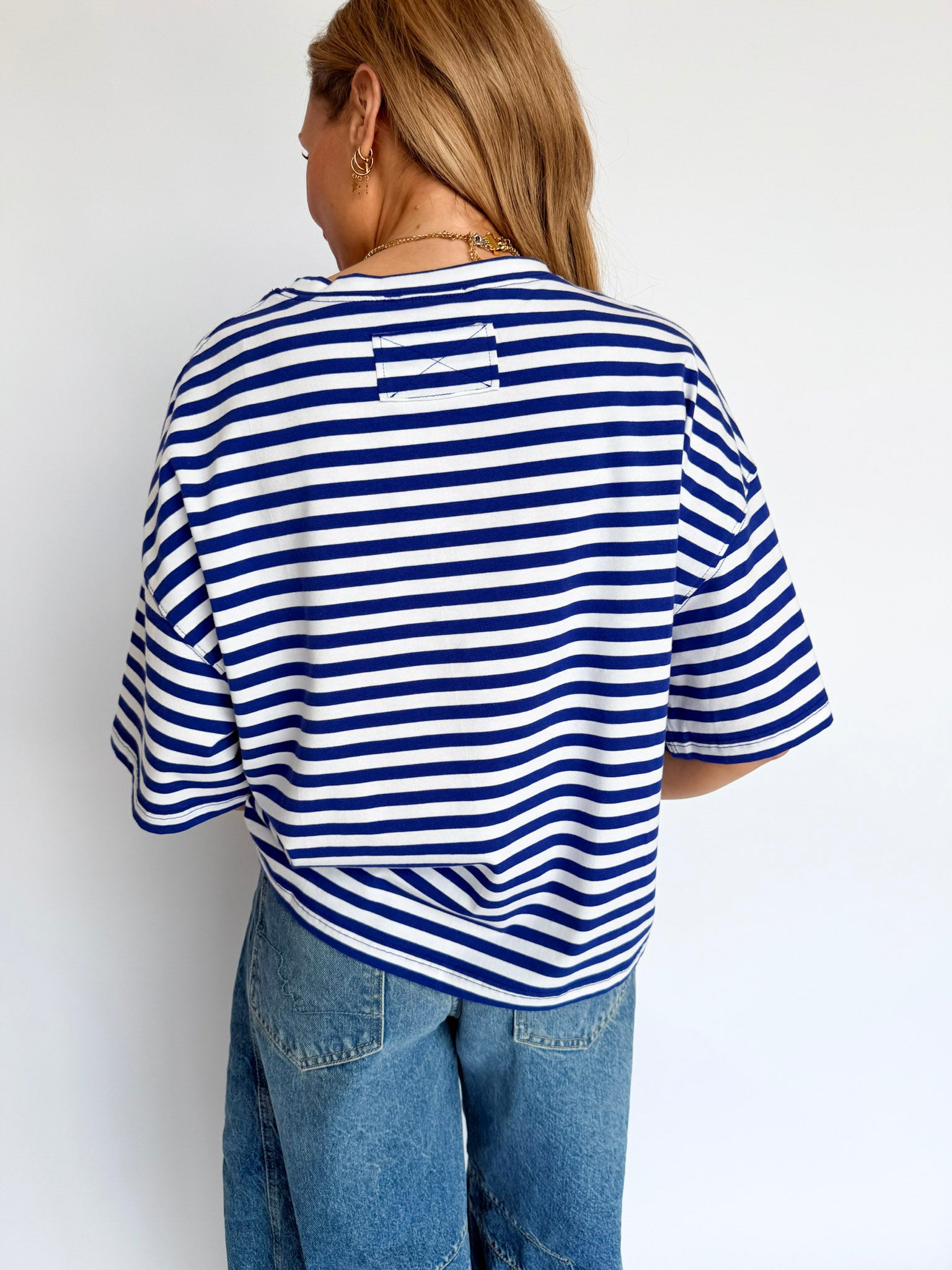 Ava Oversized Stripe Boyfriend Tee in Cobalt