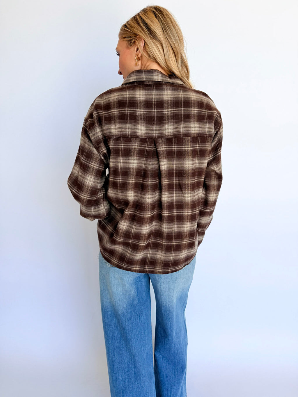 Hayes Button Up Top in Brown Plaid