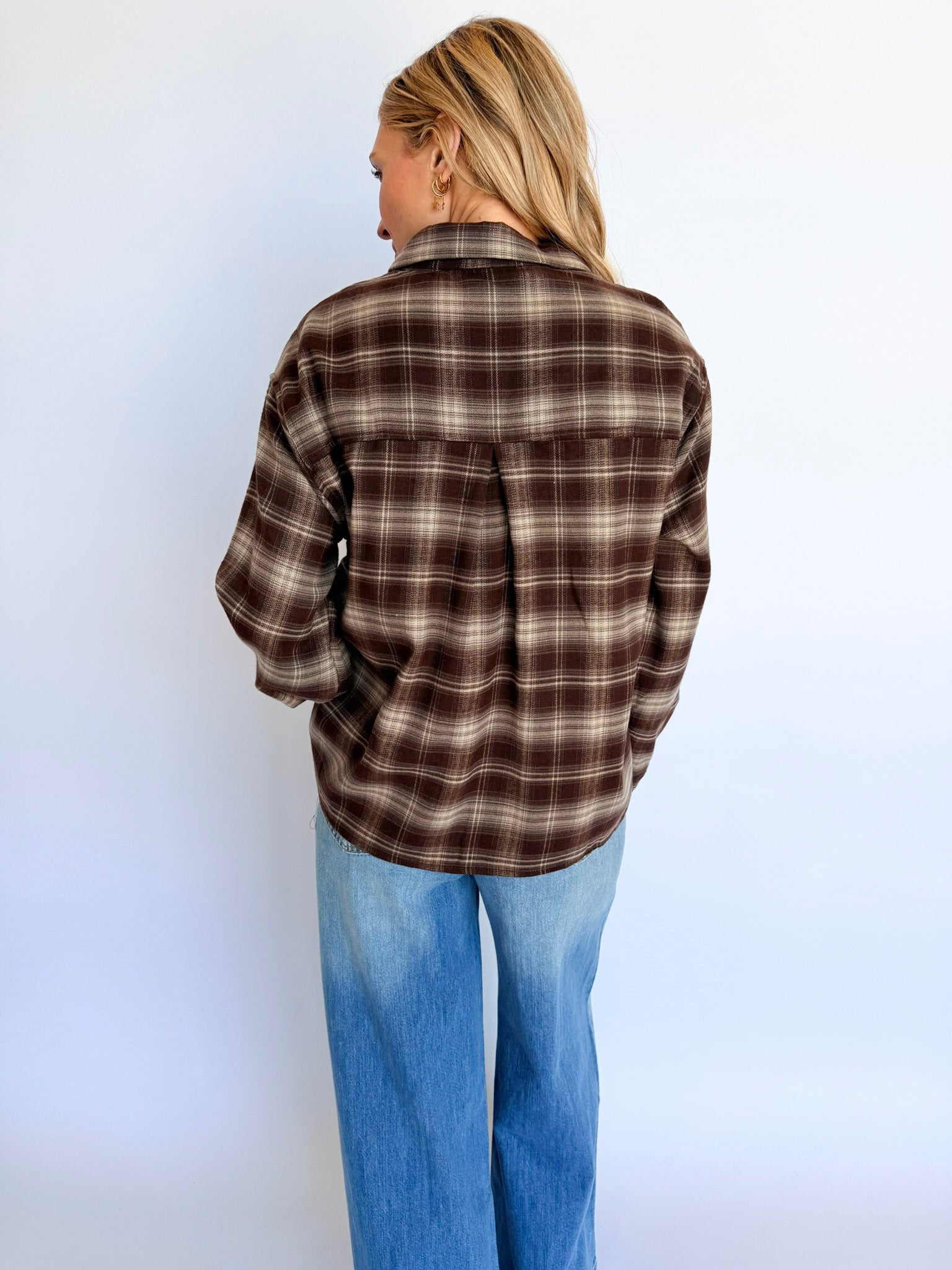 Hayes Button Up Top in Brown Plaid