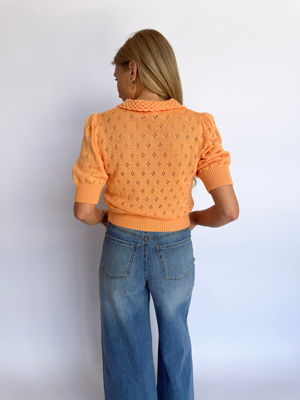Lane Pointelle Button Up Top in Apricot