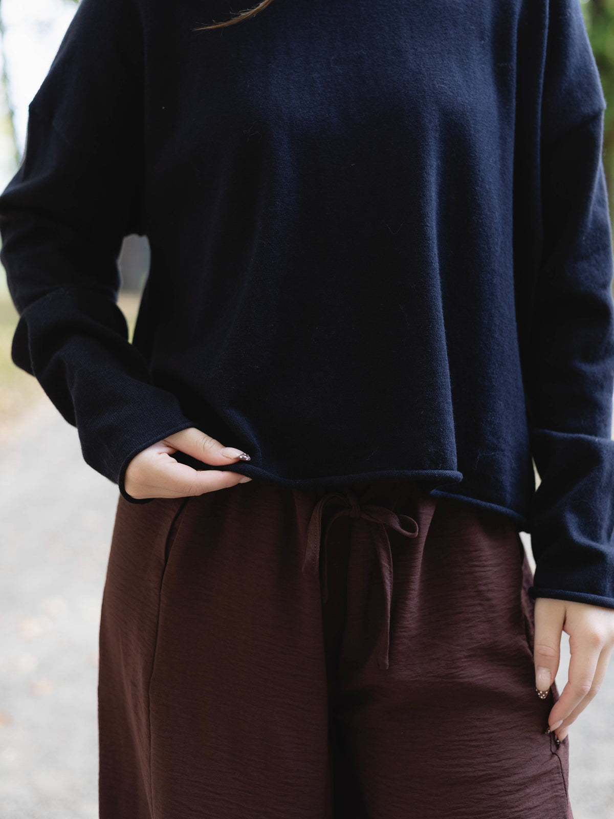 Samantha Lace Trim Pants in Coffee