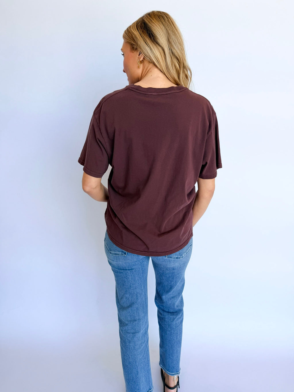 Audrey Crew Neck Pigment Dyed Tee in Cocoa