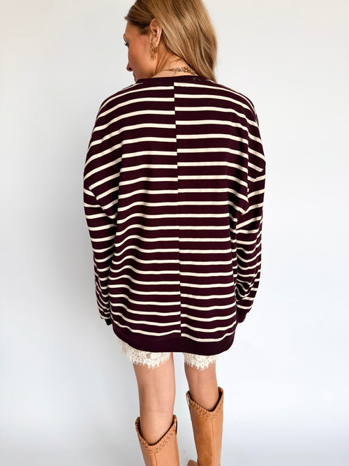 Adeline Striped Long Sleeve Top in Raspberry