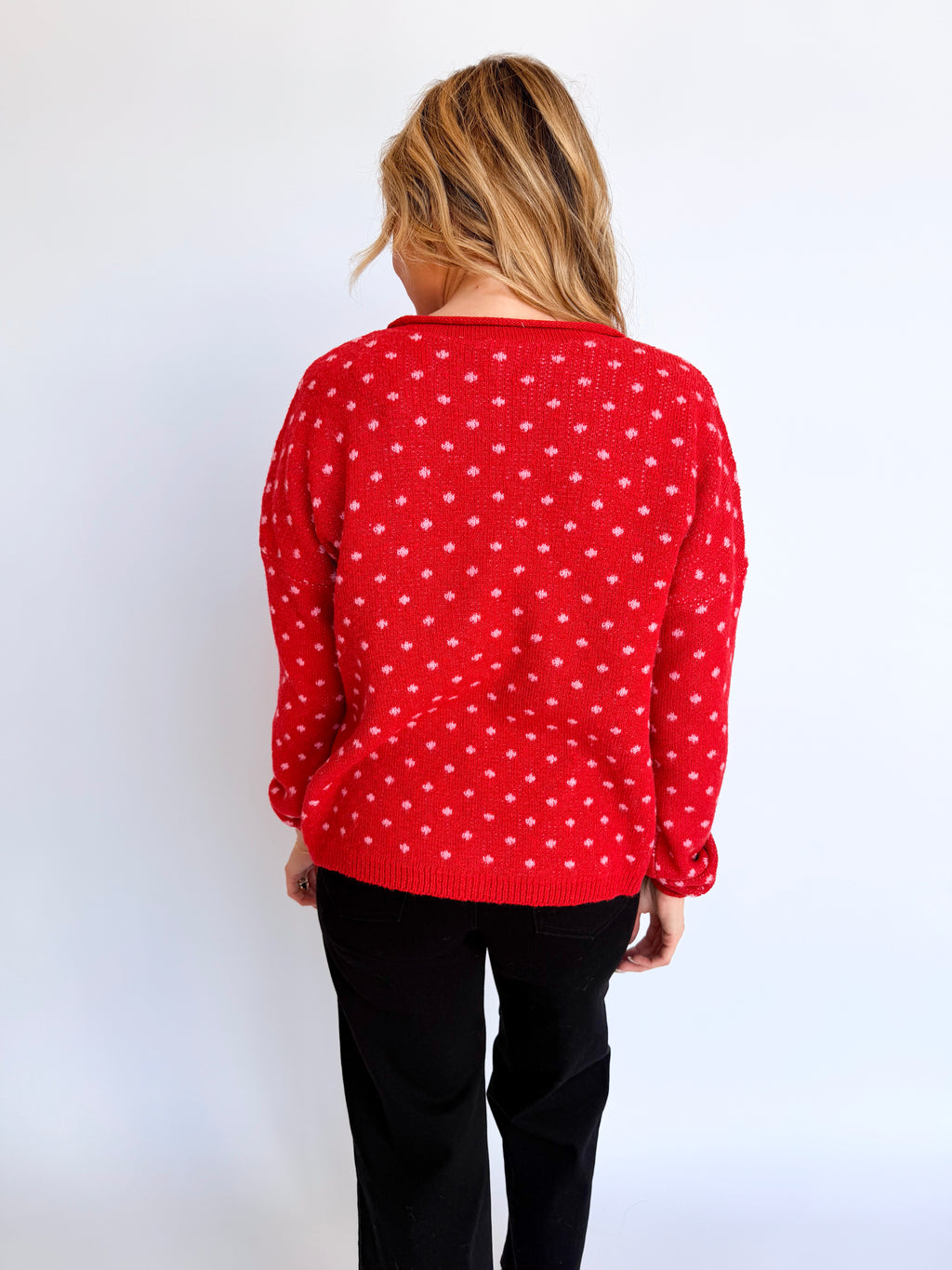Isabel Sweet Dot Knit Cardigan in Red