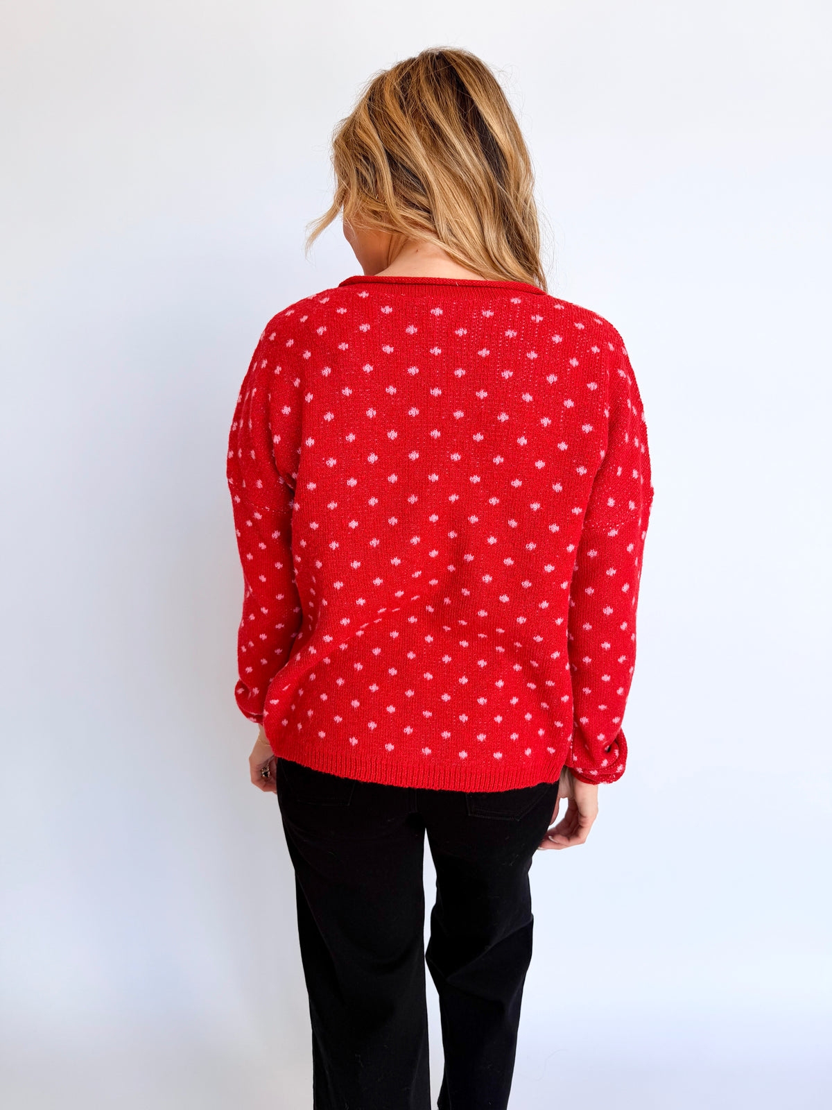 Isabel Sweet Dot Knit Cardigan in Red