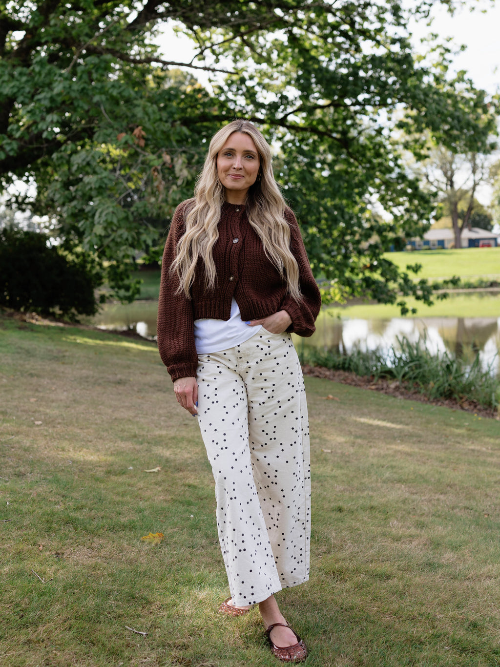 Esther Polka Dot Barrel Pants in Ivory