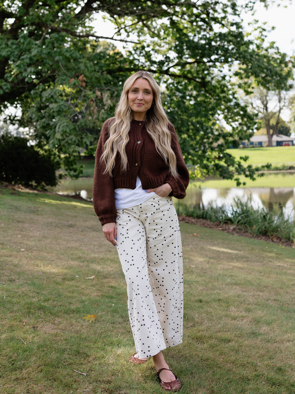 Esther Polka Dot Barrel Pants in Ivory