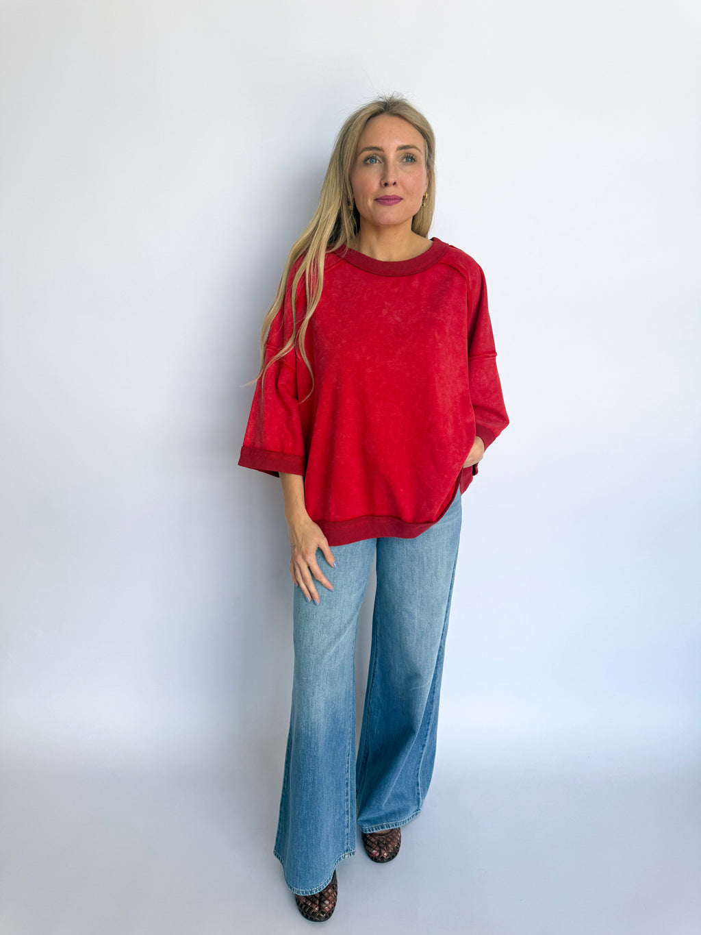 Michele Oversized French Terry Top in Red