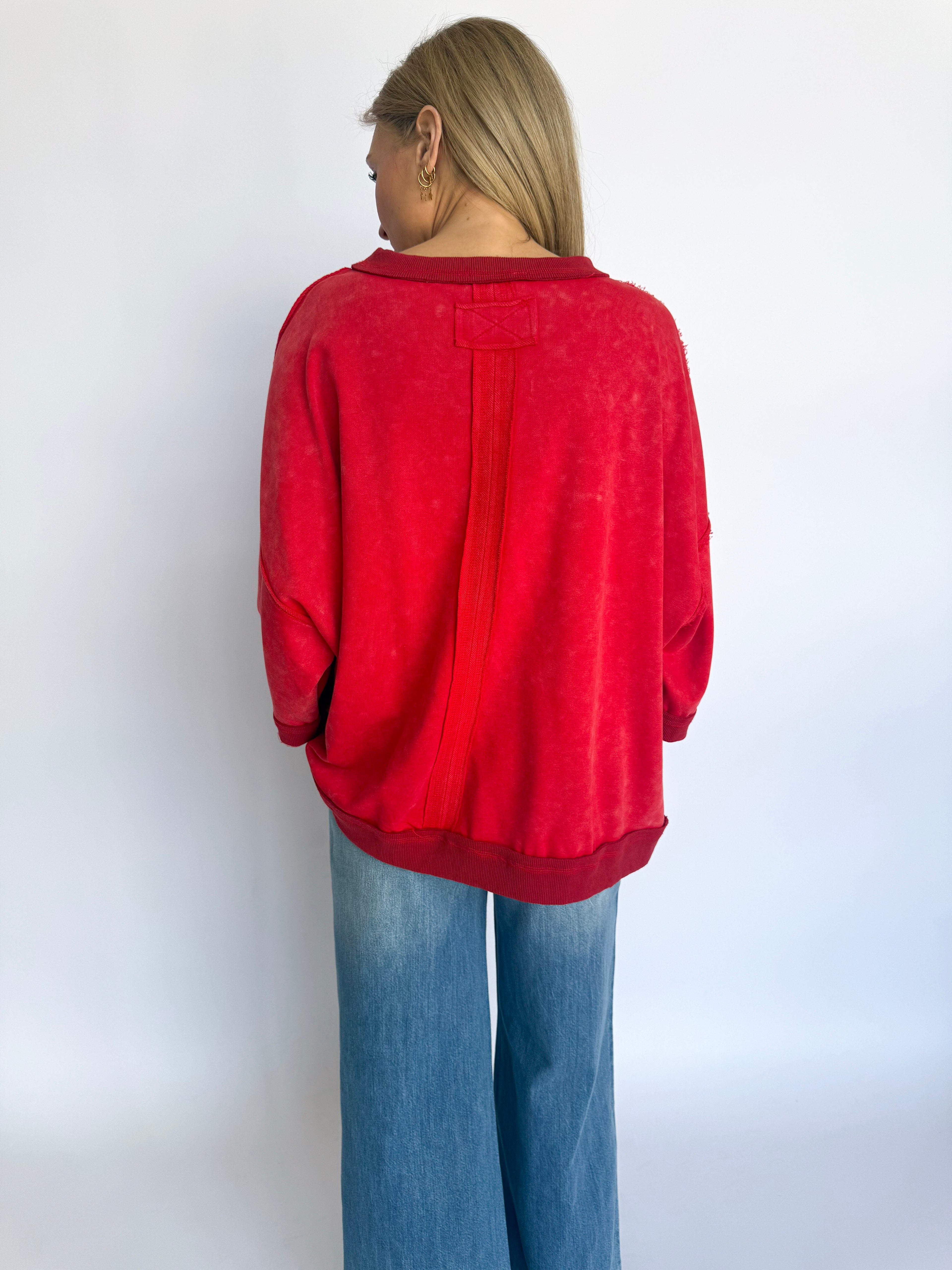 Michele Oversized French Terry Top in Red