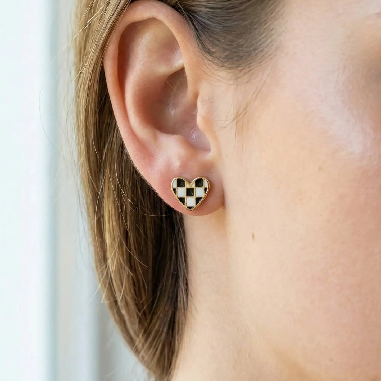 Alanna Checkered Heart Earrings in Gold