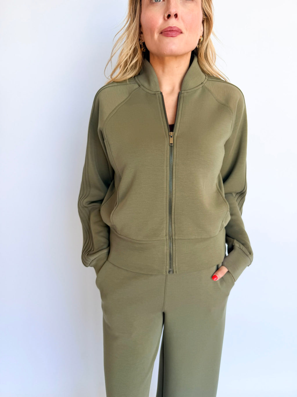 Spanx Pintuck Track Jacket in Herb