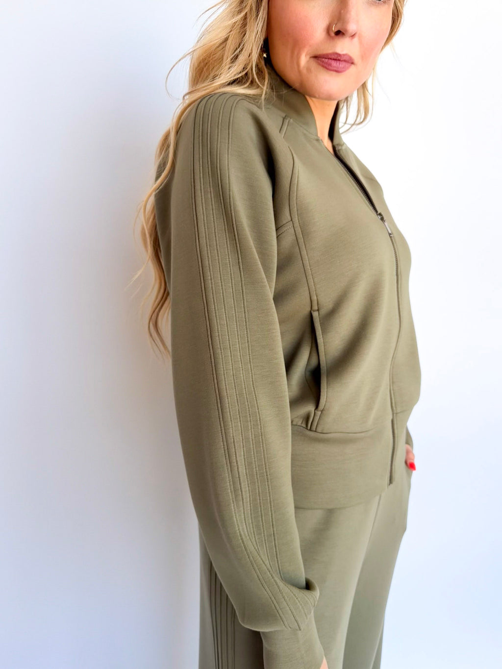 Spanx Pintuck Track Jacket in Herb