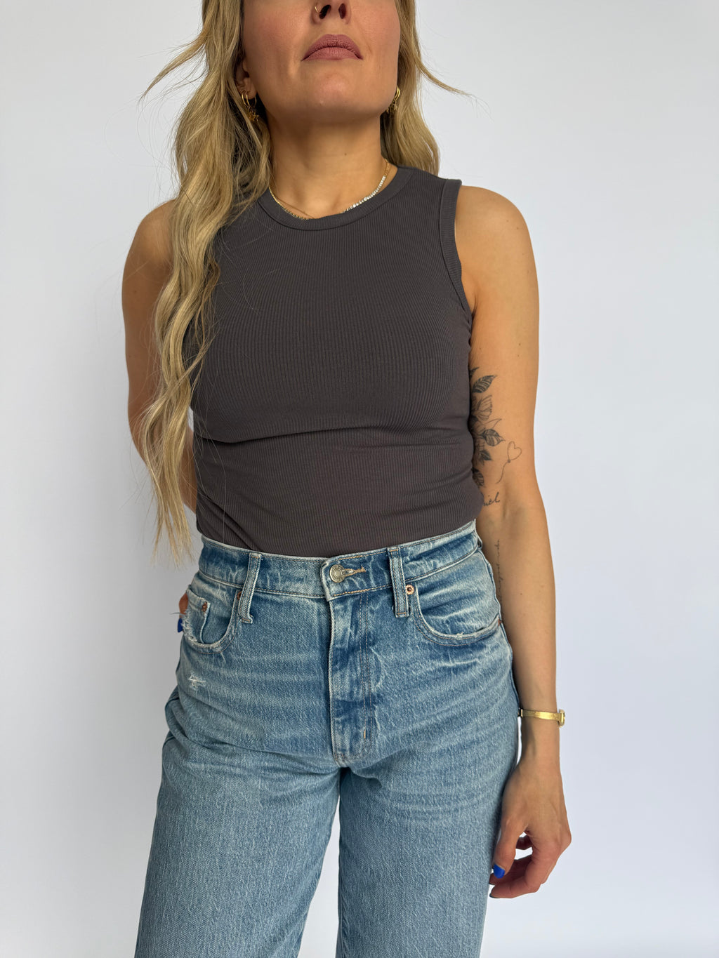 Opal Ribbed Tank Bodysuit in Dark Grey