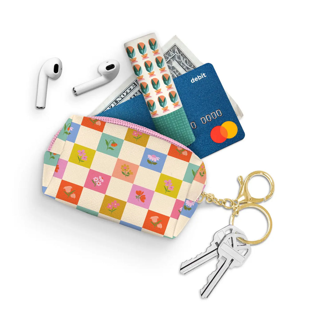 Key Chain Pouch - Checkerboard Blooms