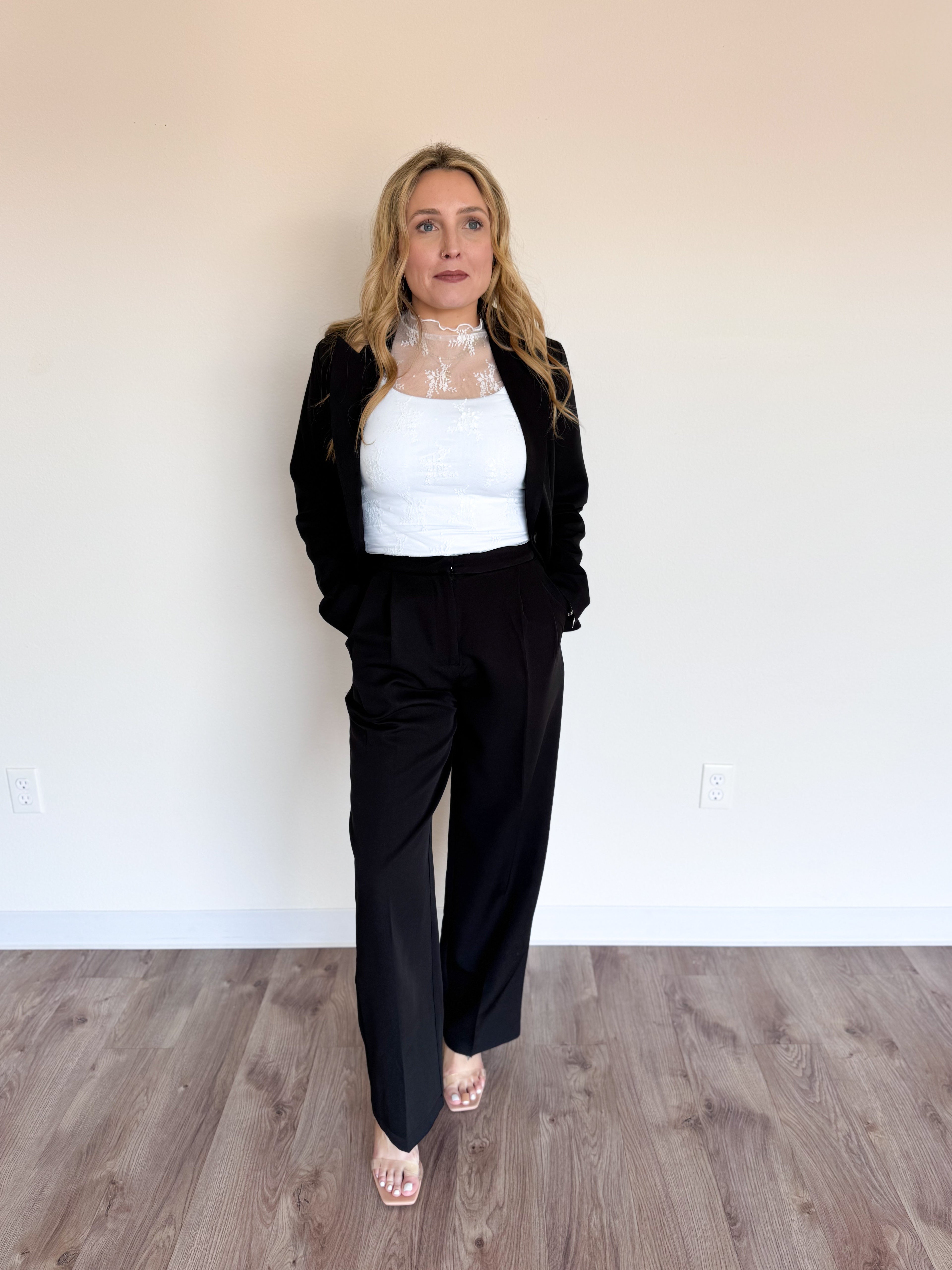 Catie Wide Trouser Pants in Black