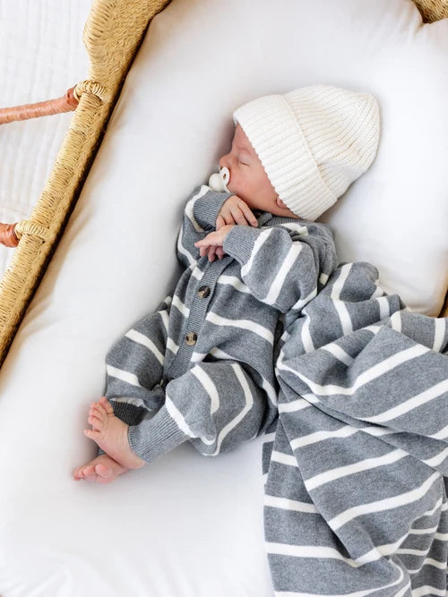 Knit Long Sleeve Onesie - Charcoal Stripe