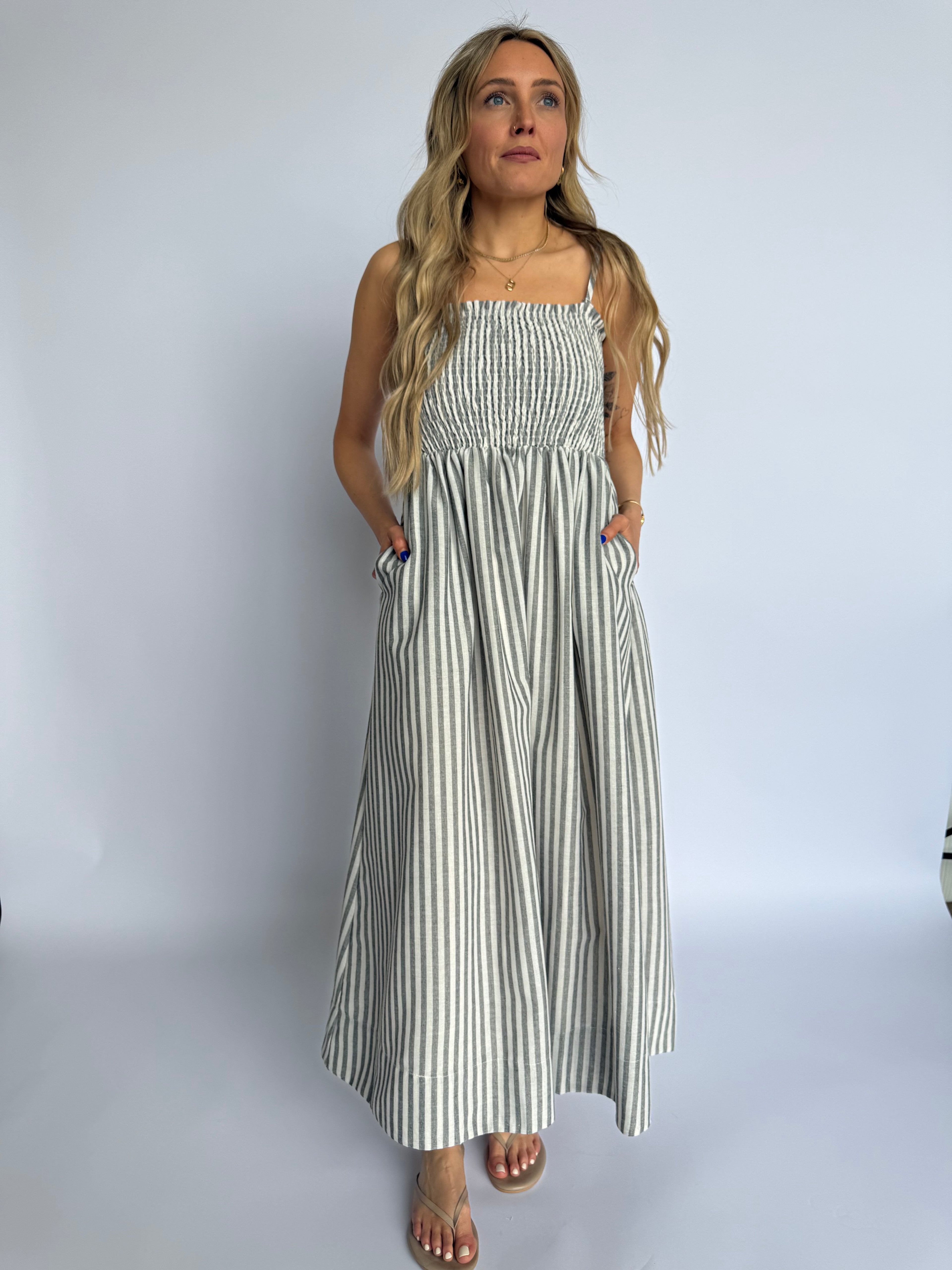 Alabette Striped Maxi Dress in Black
