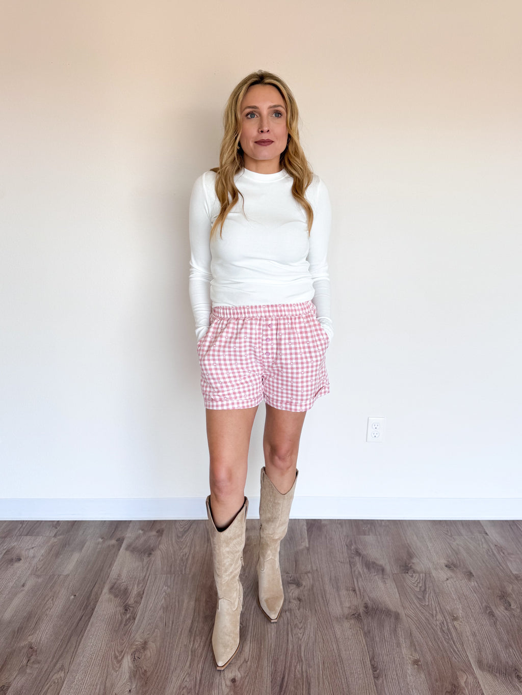 Nyssa Gingham + Heart Boxer Shorts in Pink