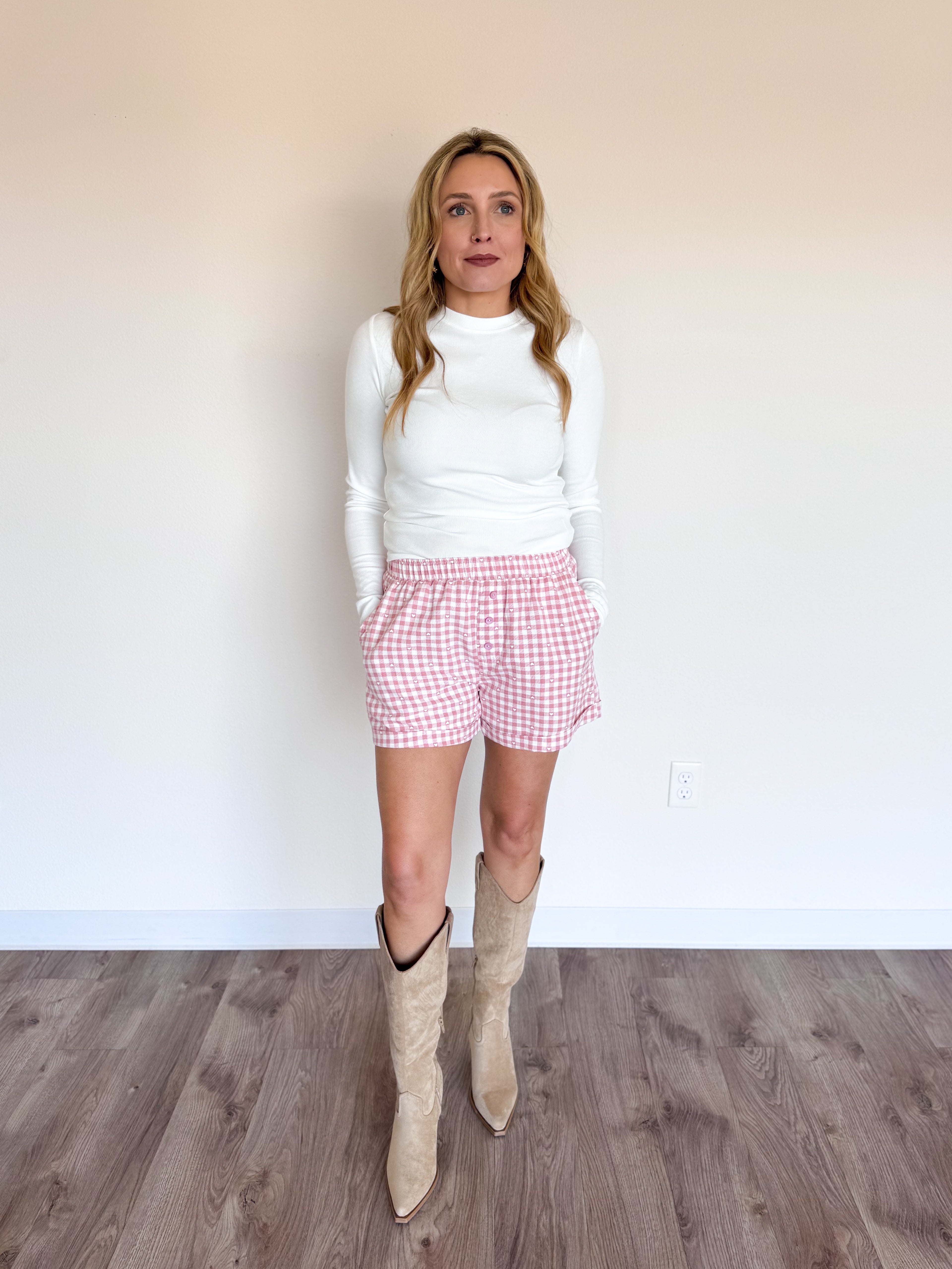 Nyssa Gingham + Heart Boxer Shorts in Pink