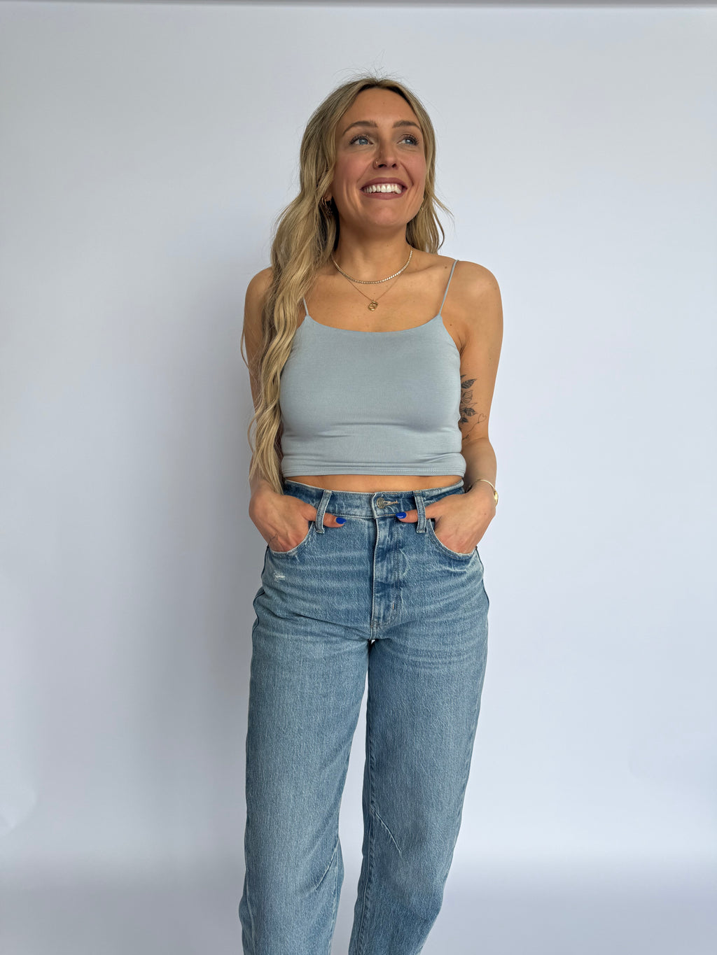 Lainey Crop Spaghetti Tank in Slate