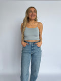 Lainey Crop Spaghetti Tank in Slate