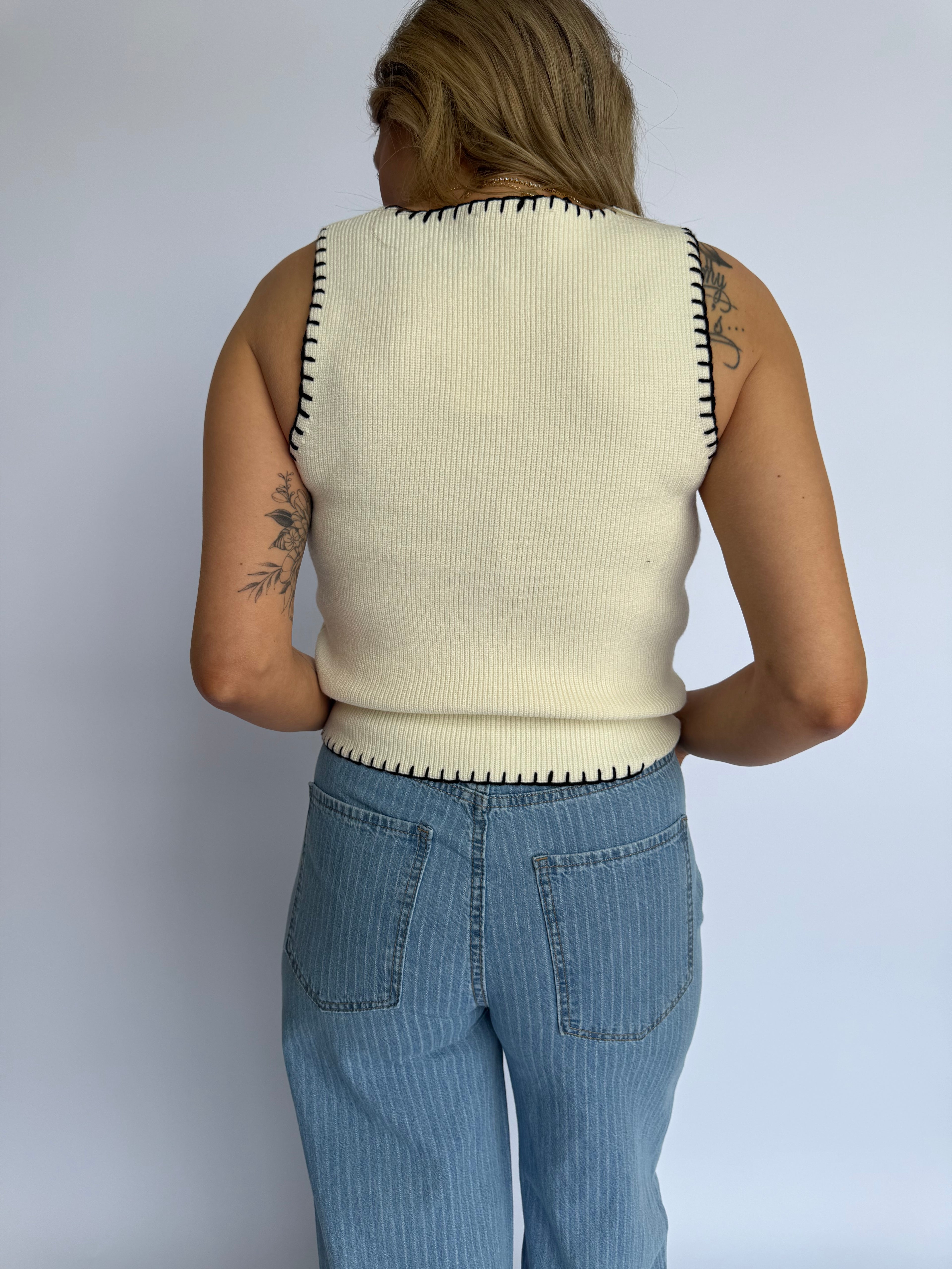 Lumi Ribbed Stitch Tank Top in Whip Cream