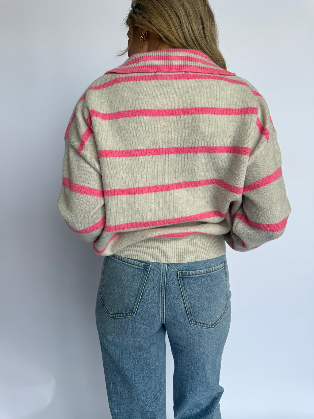 Eisley Collared Stripe Sweater in Pink Grey
