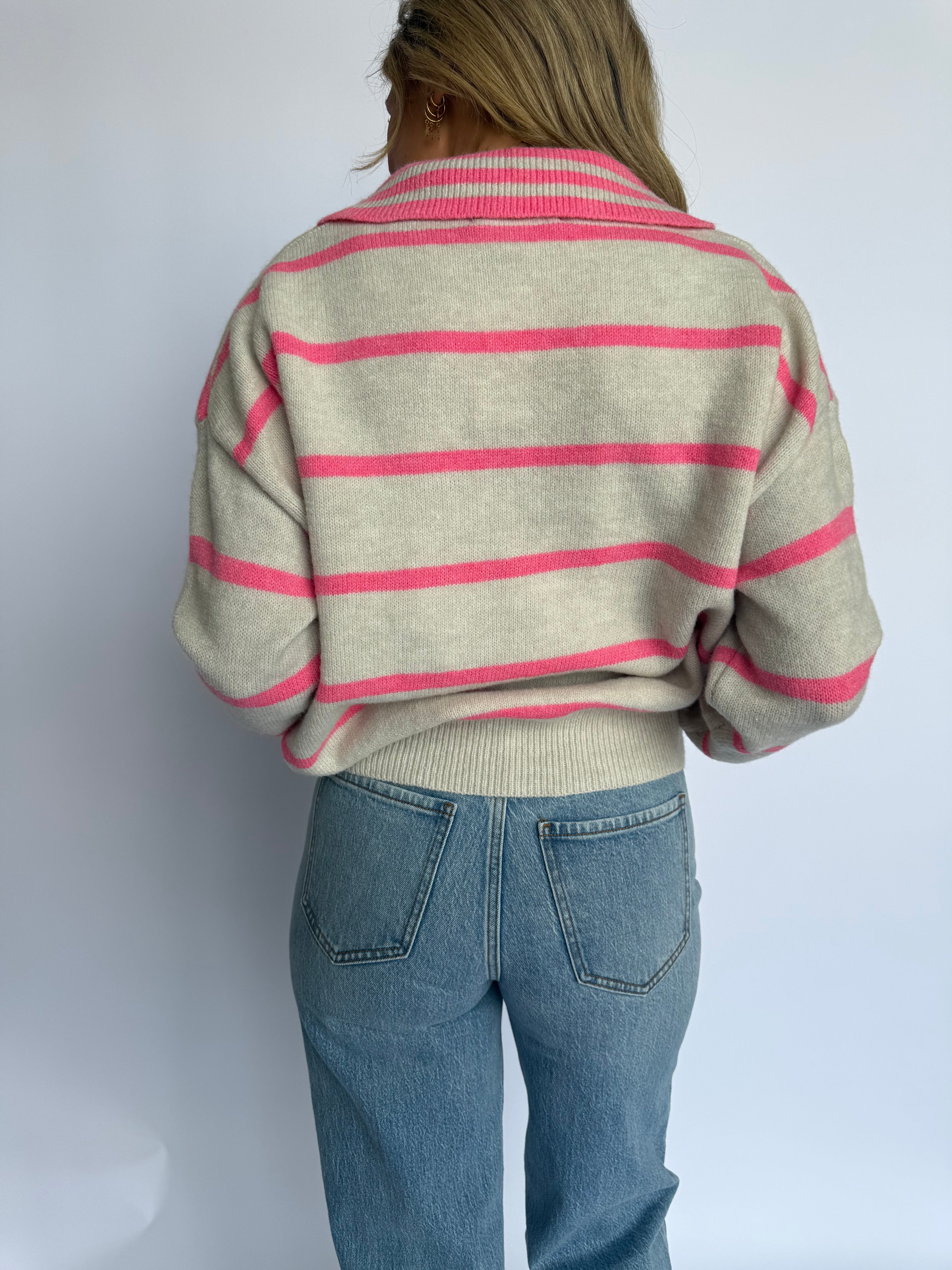 Eisley Collared Stripe Sweater in Pink Grey