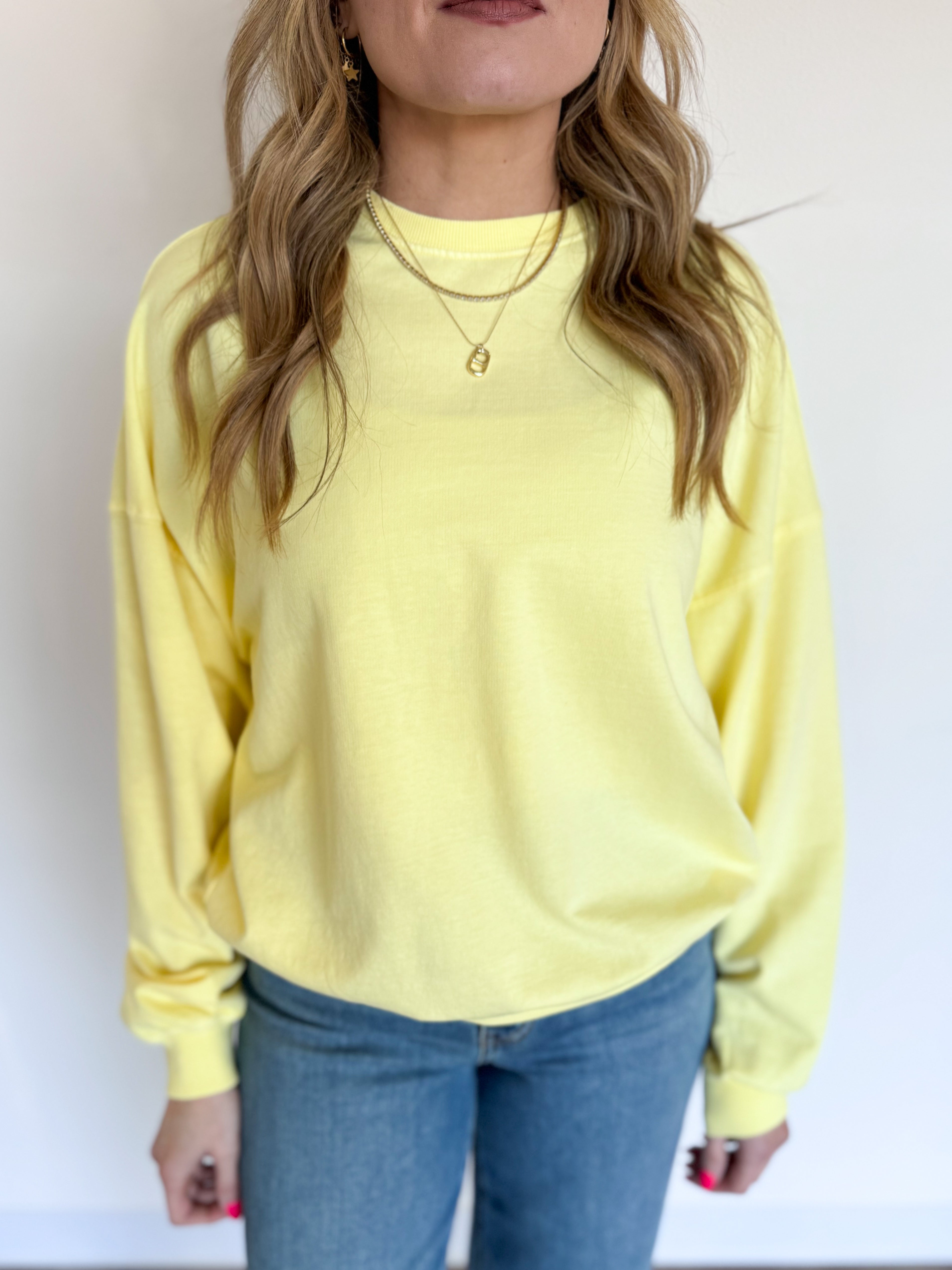 Cambria Drop Shoulder Crew Neck in Pale Yellow