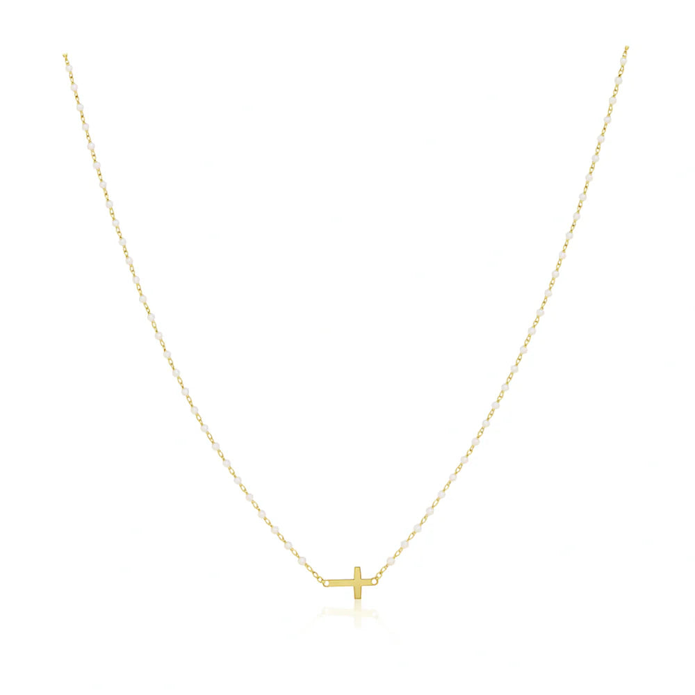 Sahira Elsa Side Cross Necklace in White