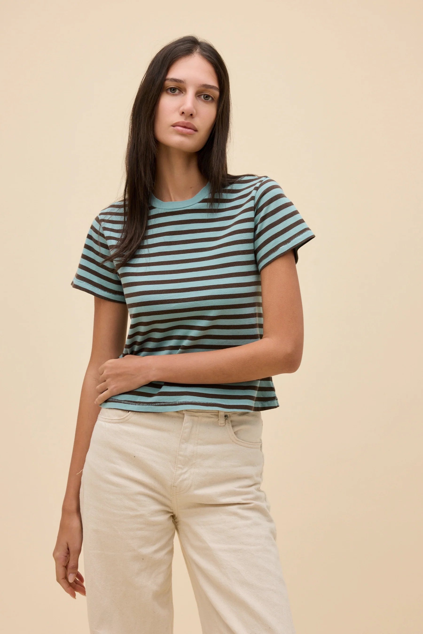 Emma Stripe Vintage Tee in Cloud Blue