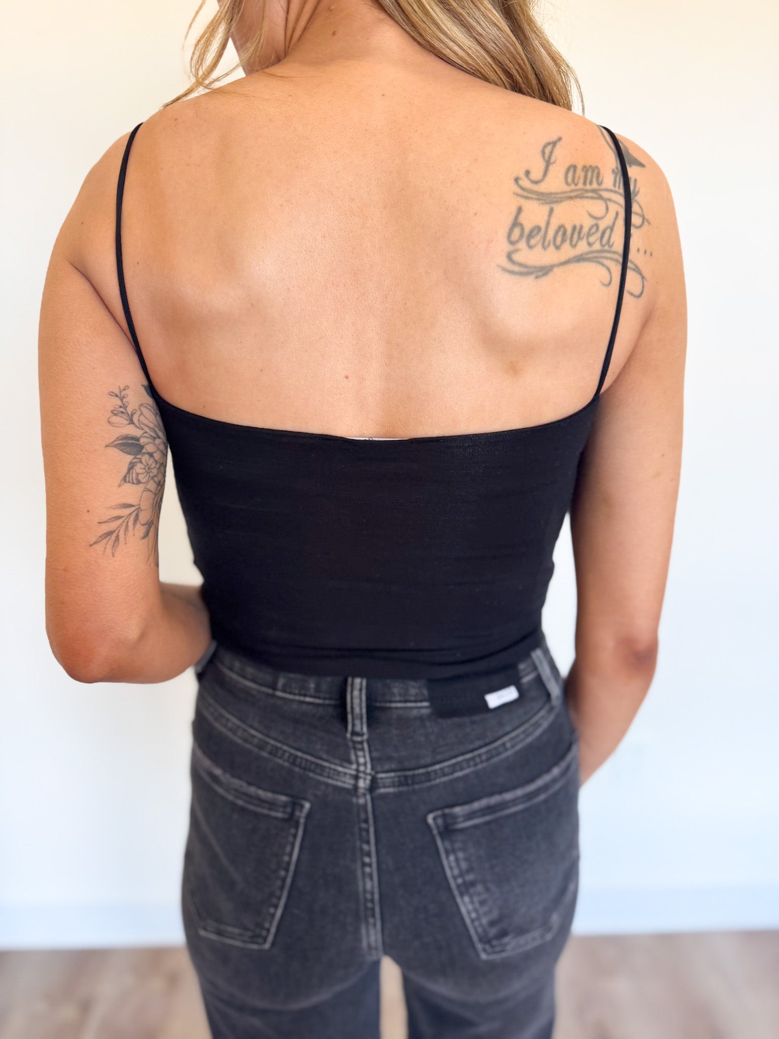 Lainey Crop Spaghetti Tank in Black