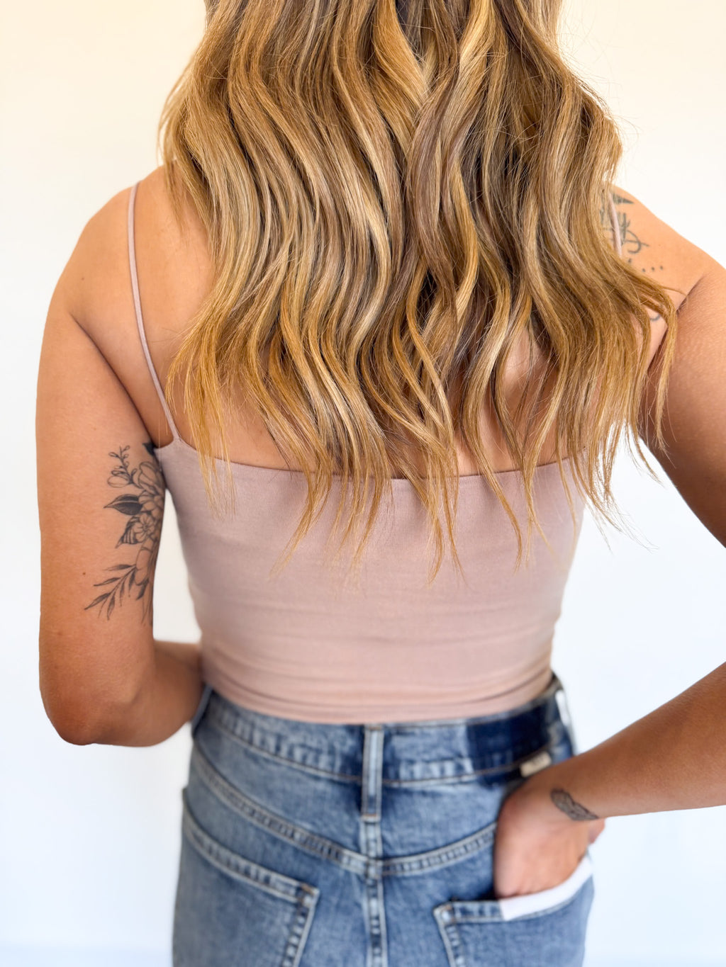 Lainey Crop Spaghetti Tank in Taupe
