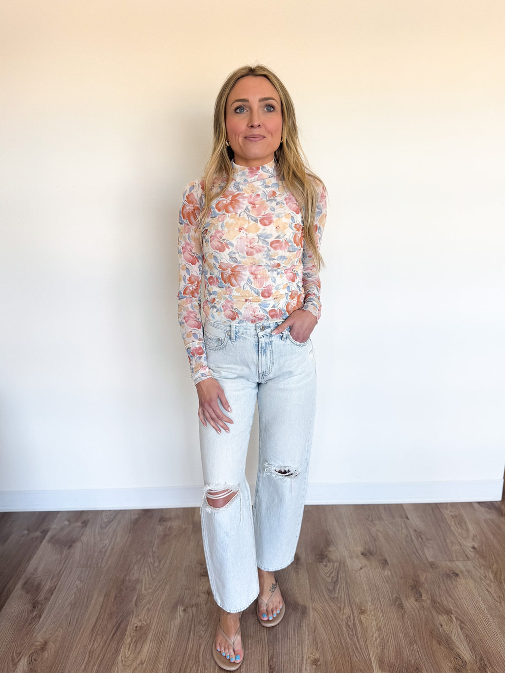 Jamila LS Floral Mesh Top