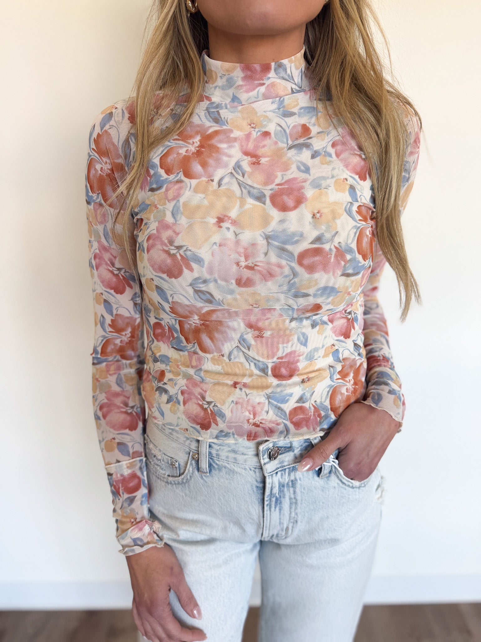 Jamila LS Floral Mesh Top