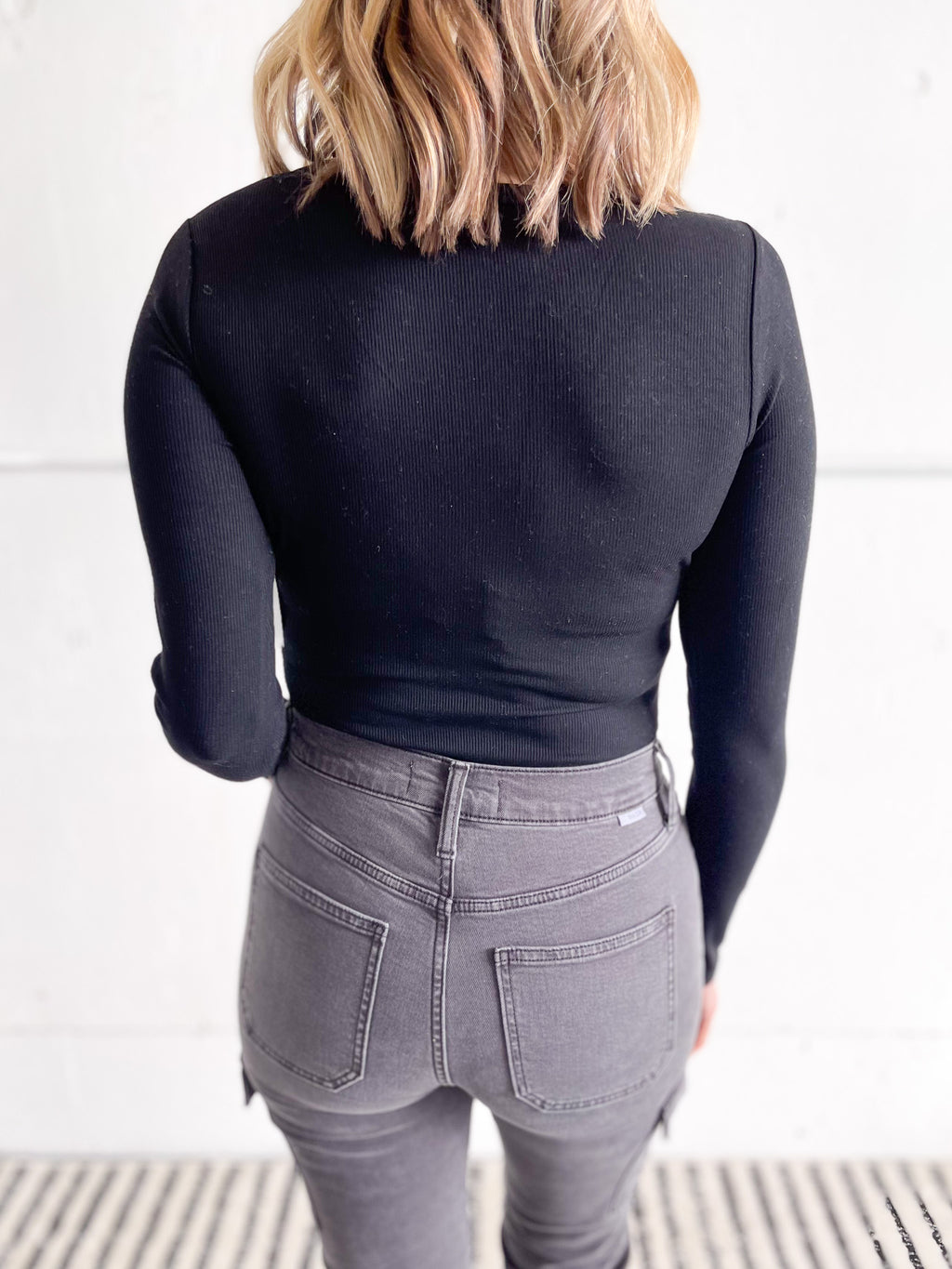 Emory Ribbed Long Sleeve Bodysuit in Black