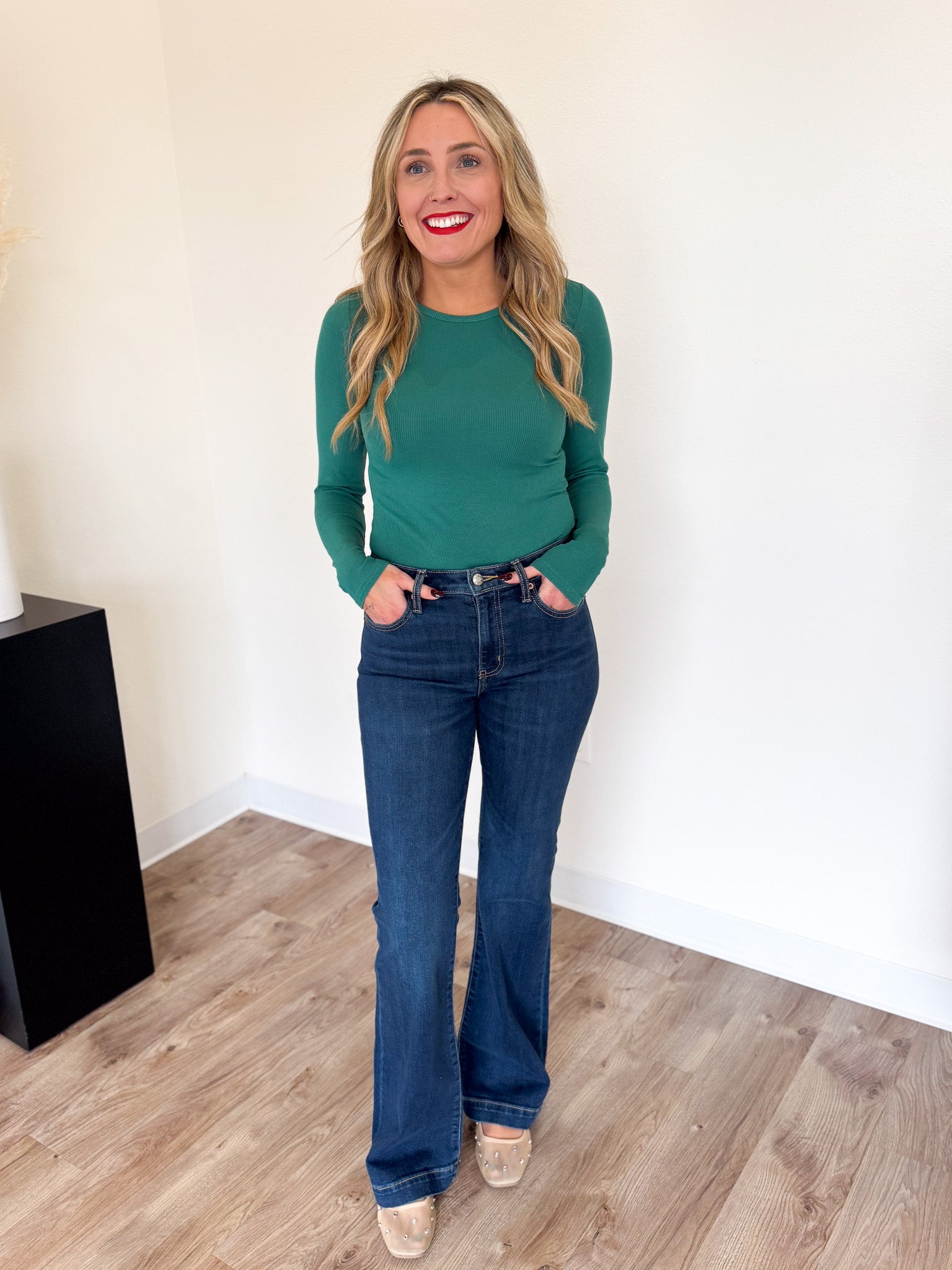 Emory Long Sleeve Ribbed Bodysuit in Green