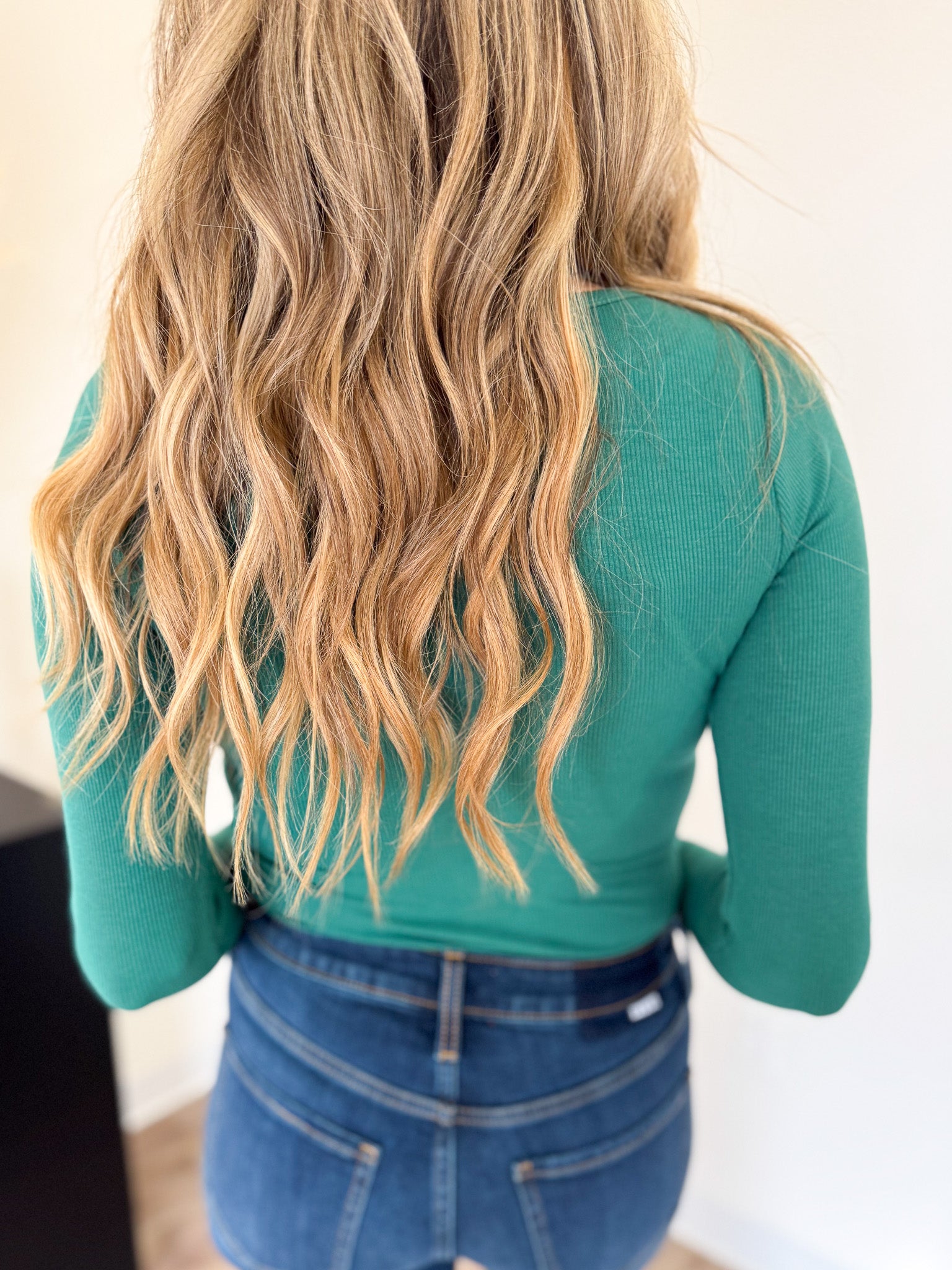 Emory Long Sleeve Ribbed Bodysuit in Green