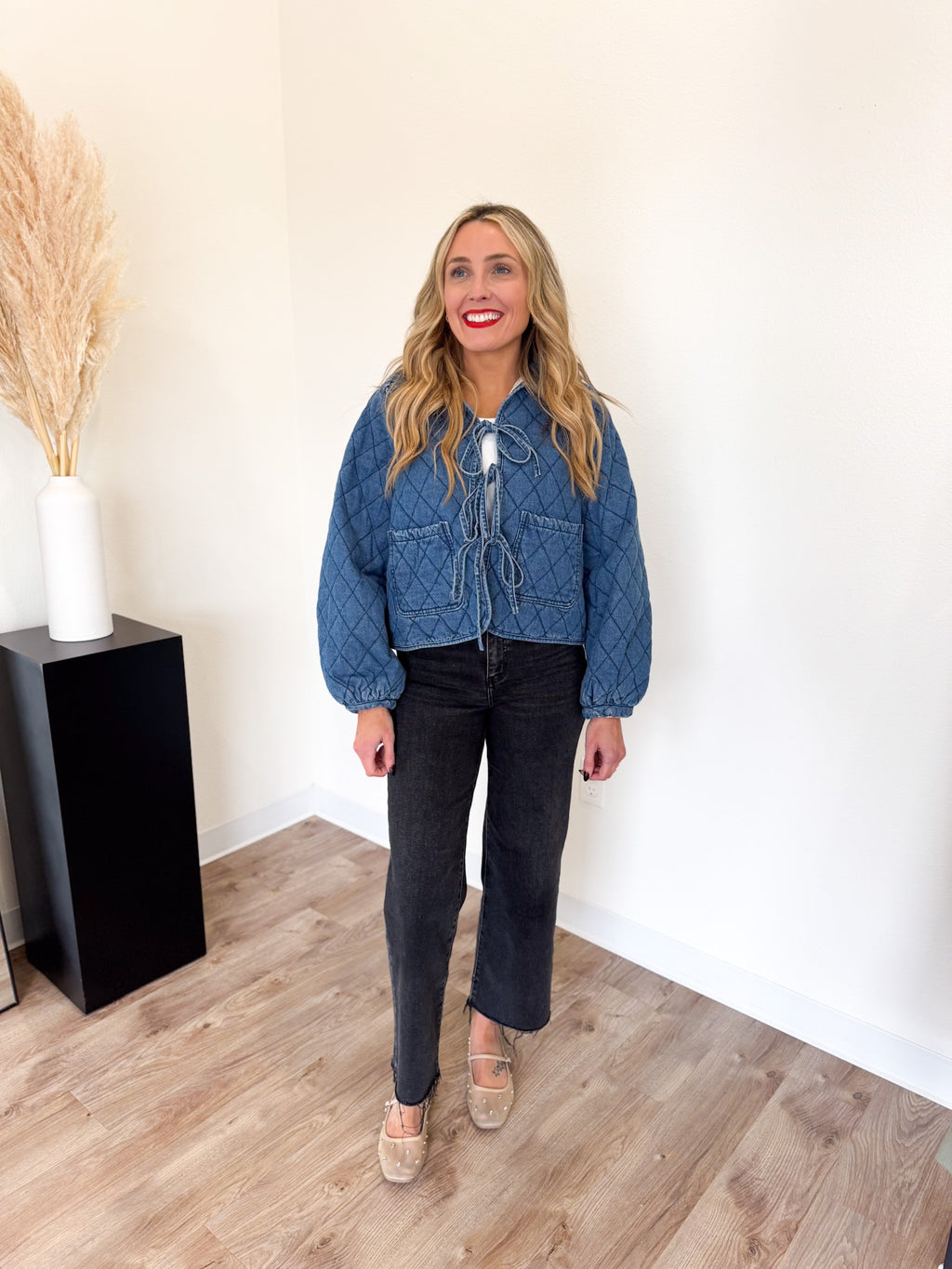 Juno Quilted Tie Front Denim Jacket