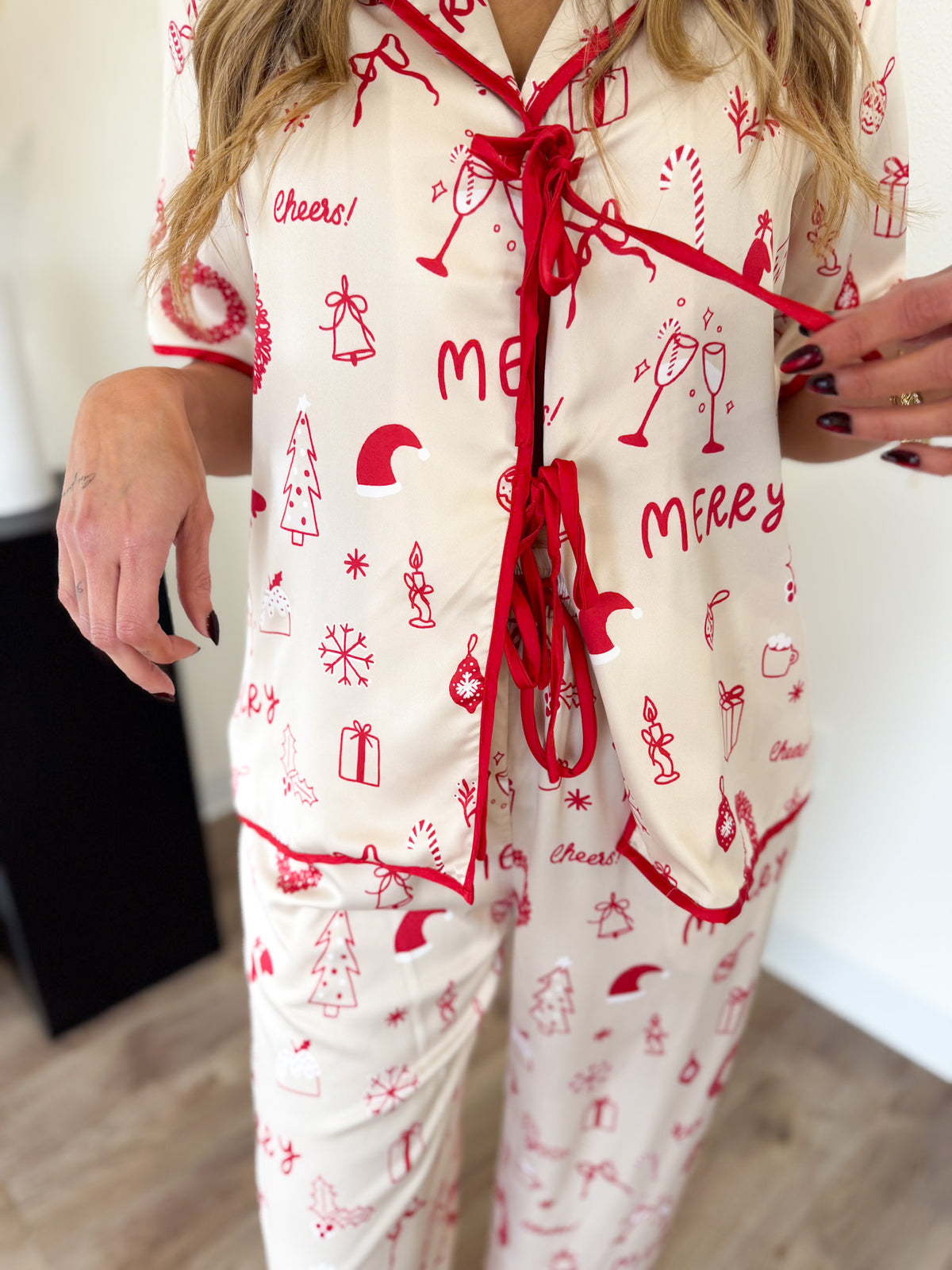 Holly Holiday Pajama Set in Ivory + Red