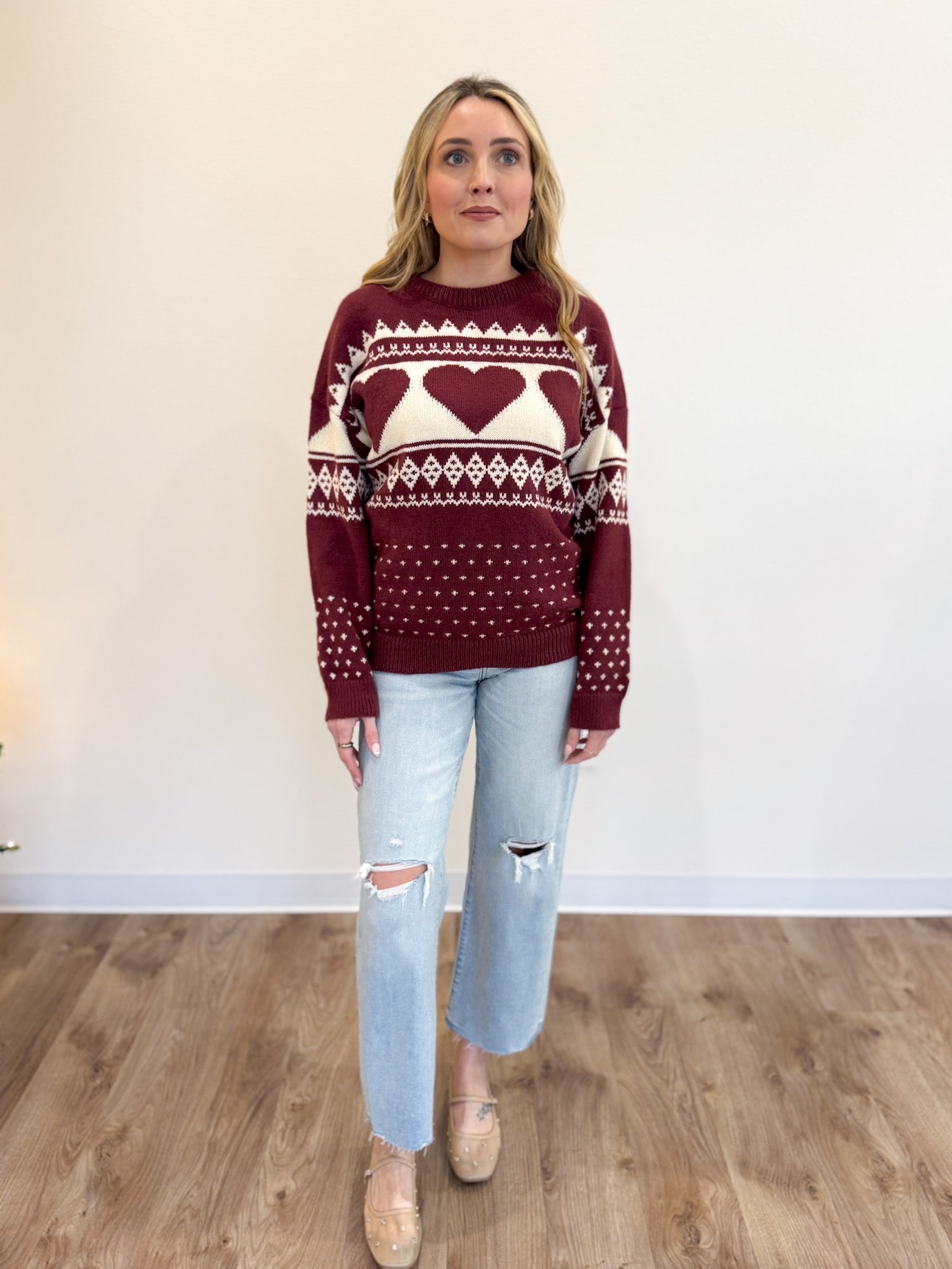 Daria Fair Isle Sweater in Burgundy