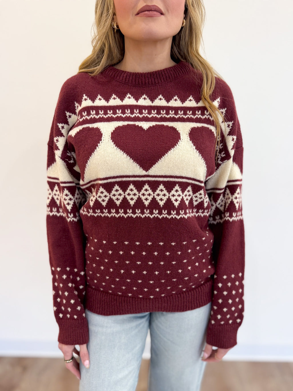 Daria Fair Isle Sweater in Burgundy