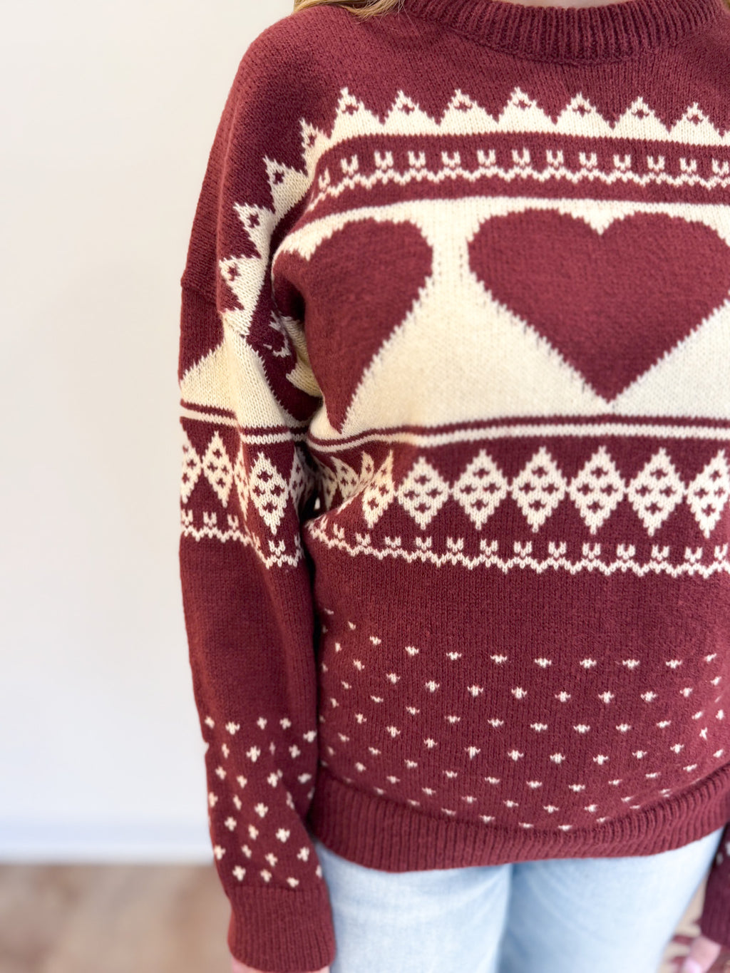Daria Fair Isle Sweater in Burgundy